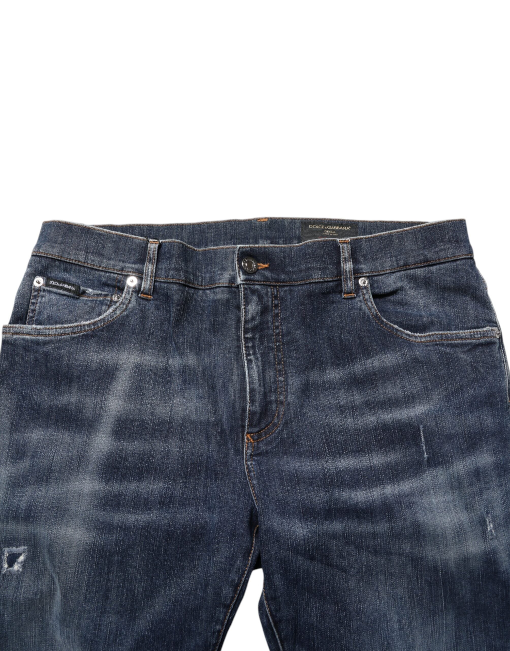 Dolce & Gabbana Dark Blue Washed Running Ripped Denim Men's Jeans