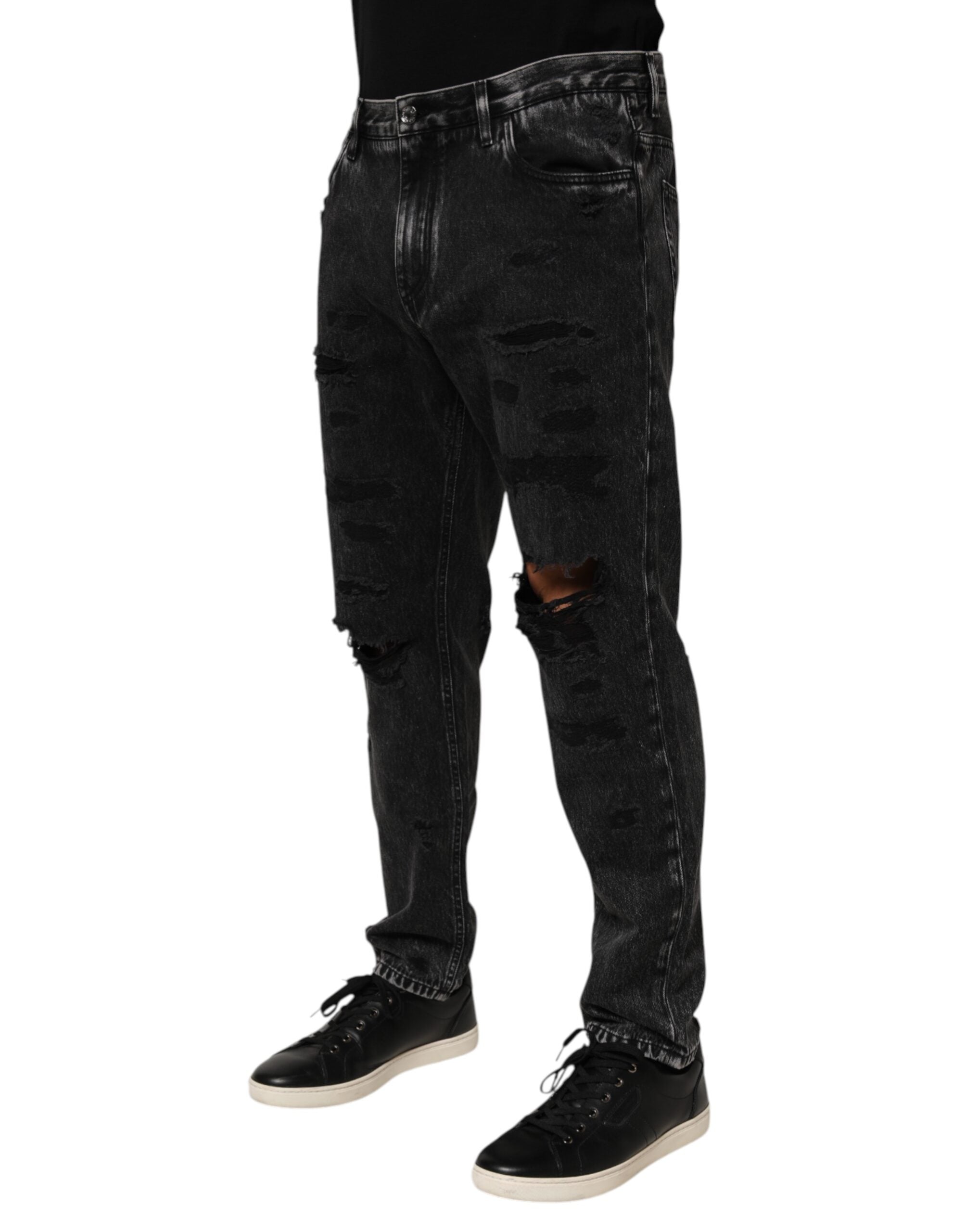 Dolce & Gabbana Black Washed Ripped Loose Cotton Denim Men's Jeans
