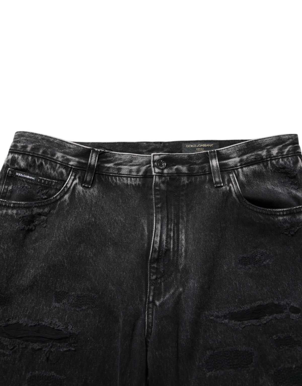 Dolce & Gabbana Black Washed Ripped Loose Cotton Denim Men's Jeans
