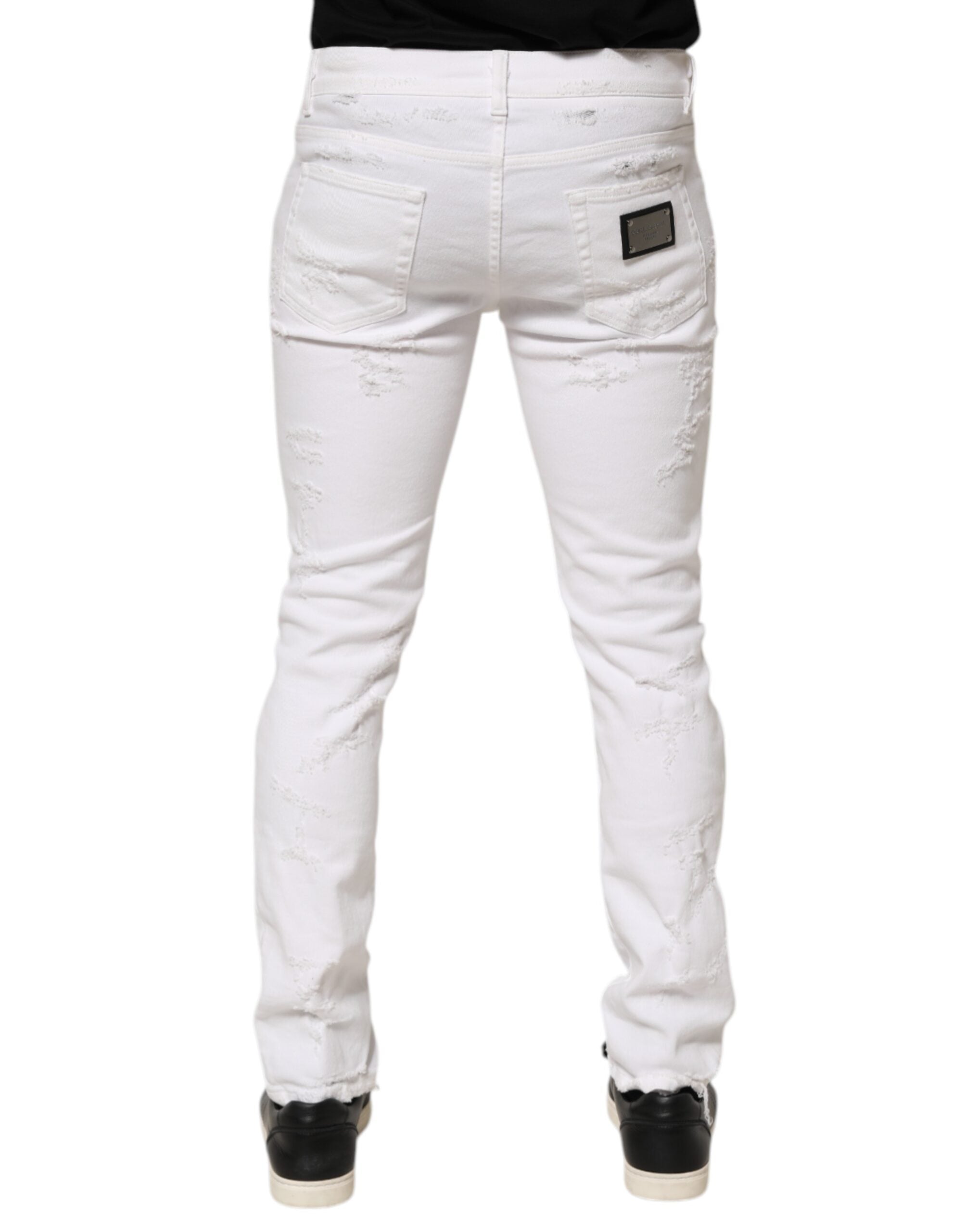 Dolce & Gabbana White Distressed Ripped Denim Trouser Men's Jeans