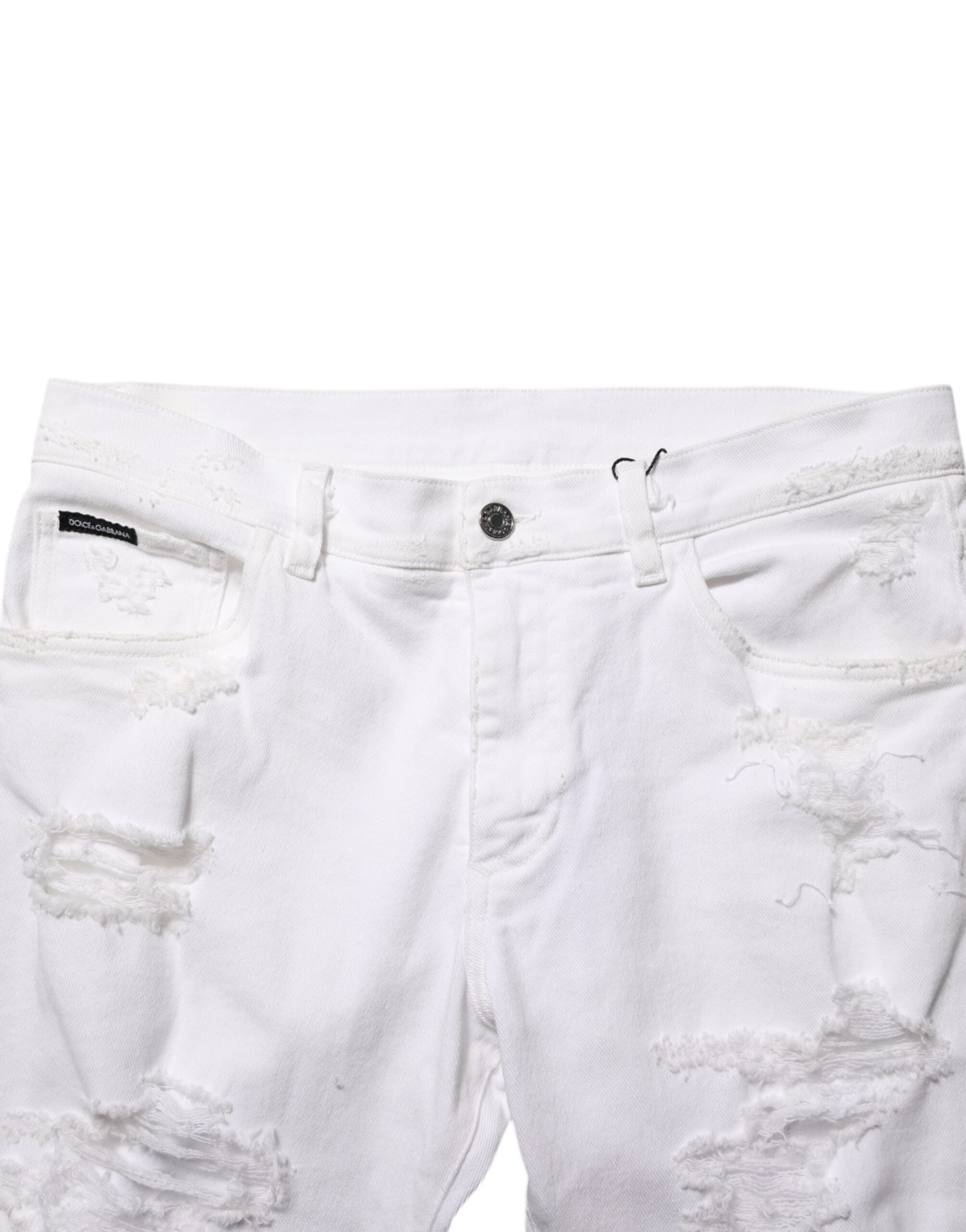 Dolce & Gabbana White Distressed Ripped Denim Trouser Men's Jeans