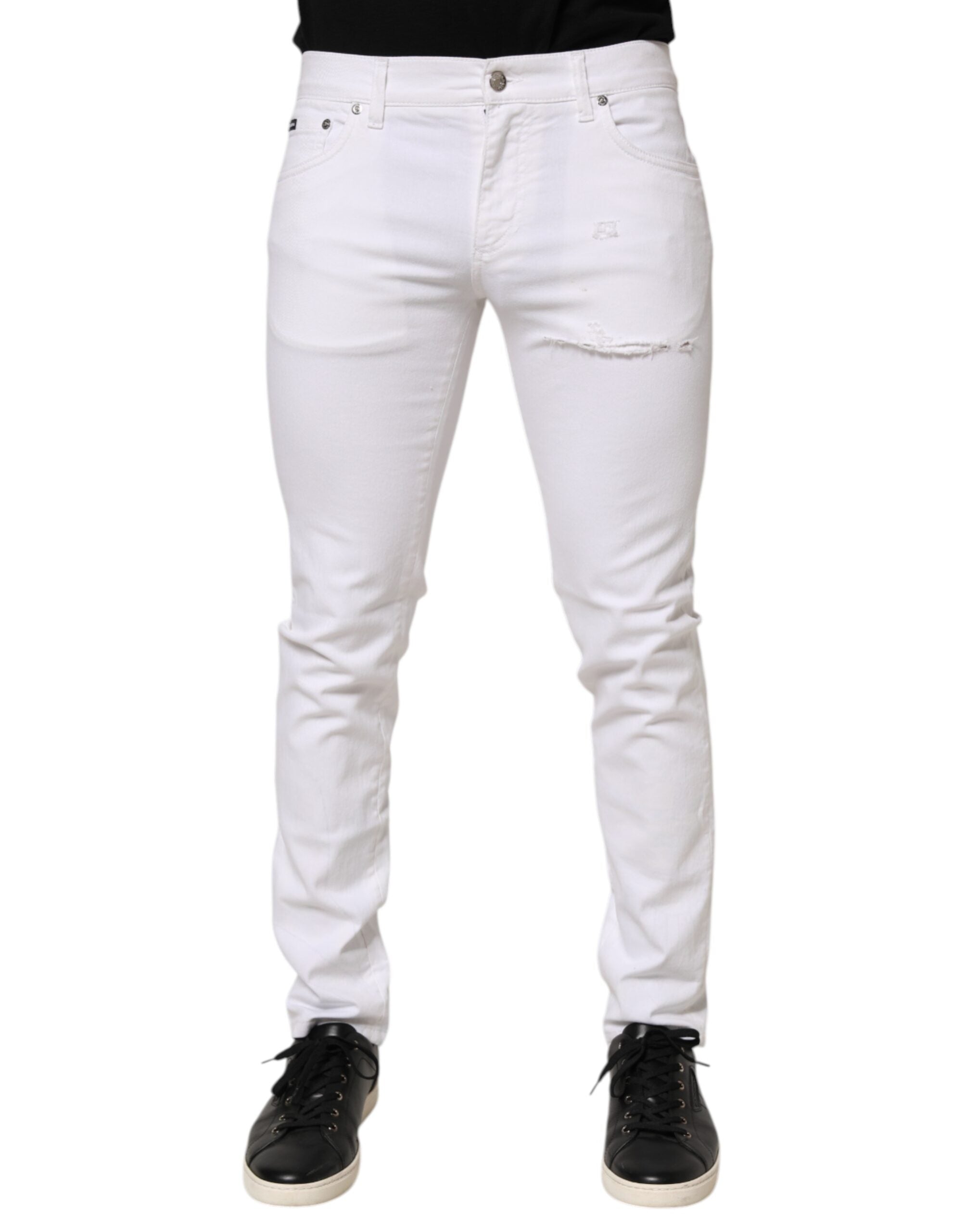 Dolce & Gabbana White Ripped Cotton Skinny Men Denim Men's Jeans (Pre-Owned)