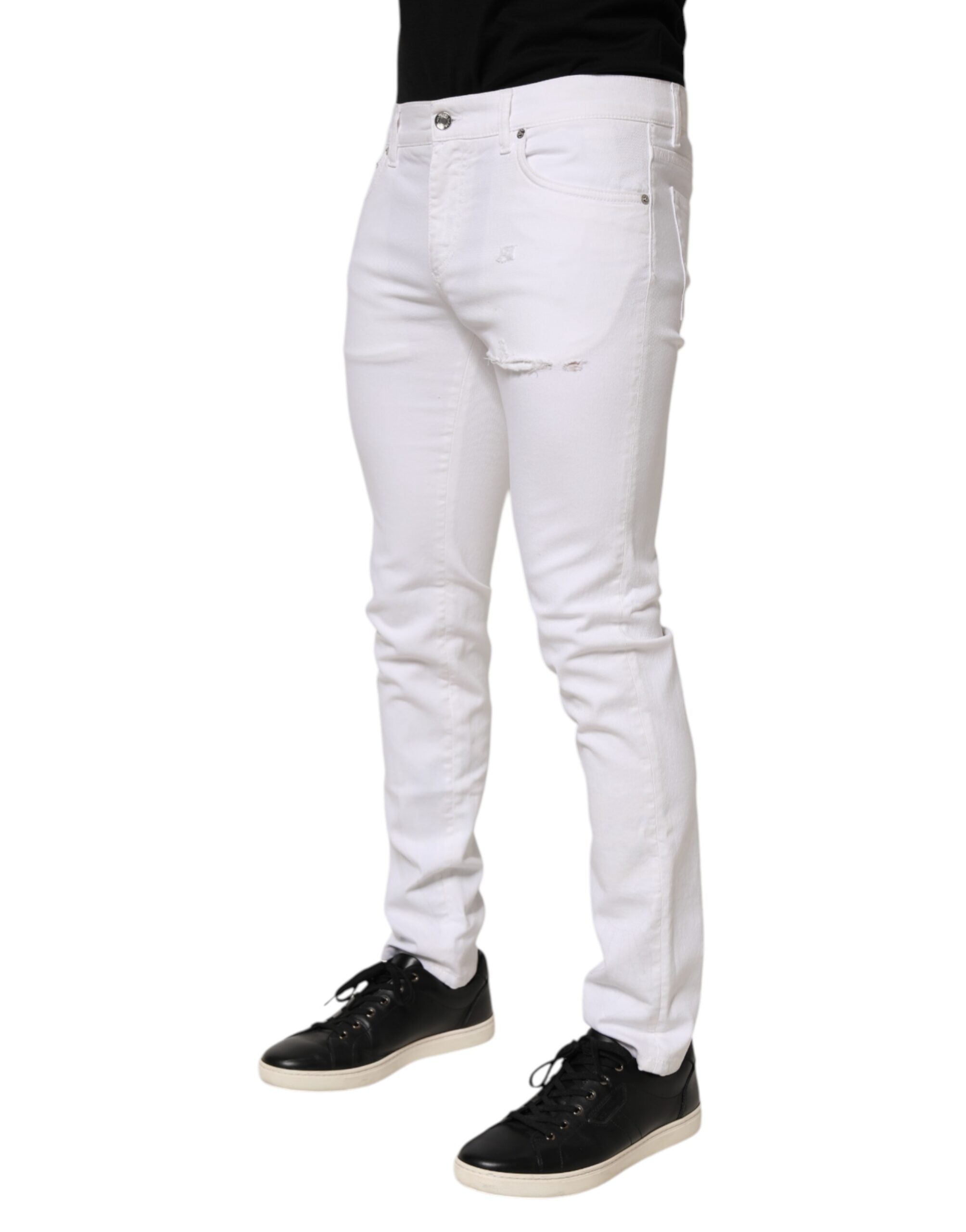 Dolce & Gabbana White Ripped Cotton Skinny Men Denim Men's Jeans (Pre-Owned)