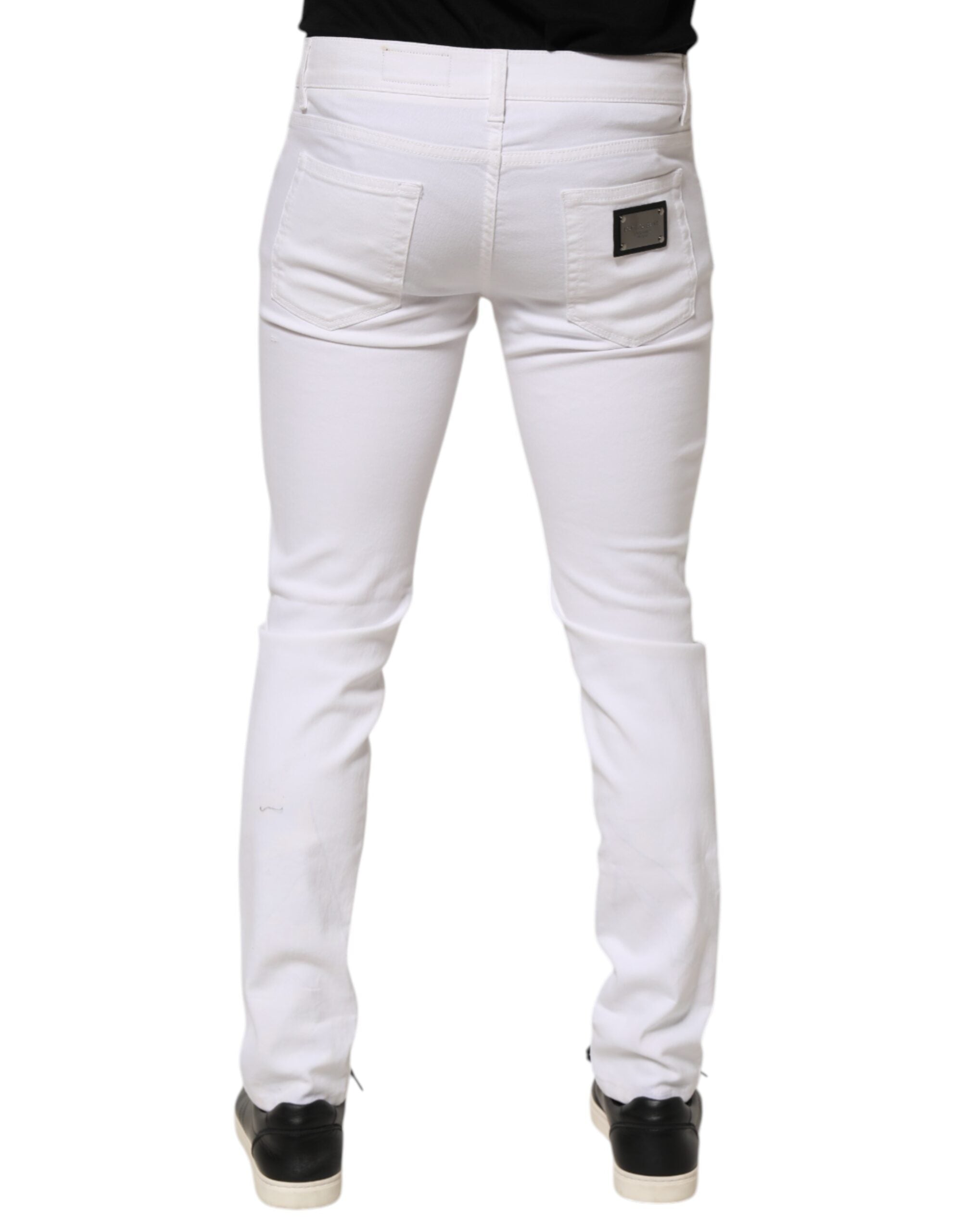 Dolce & Gabbana White Ripped Cotton Skinny Men Denim Men's Jeans (Pre-Owned)