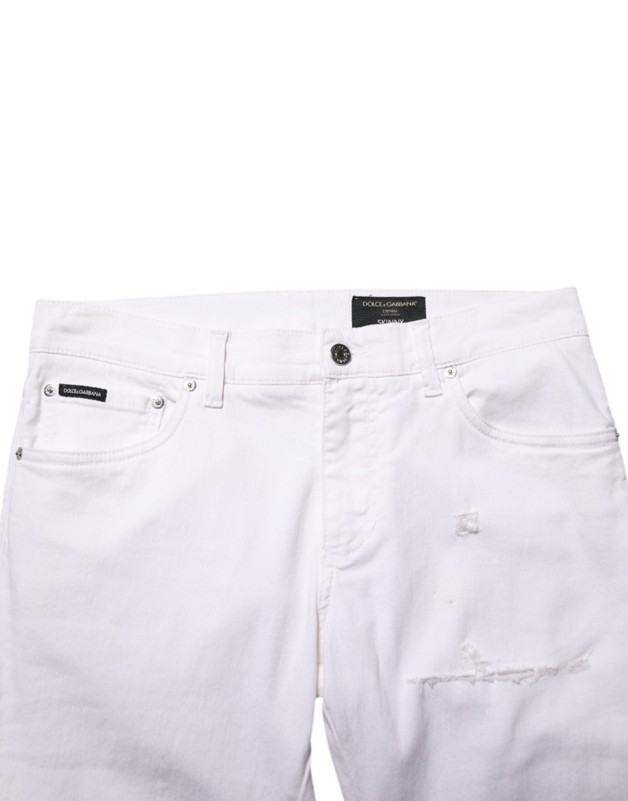 Dolce & Gabbana White Ripped Cotton Skinny Men Denim Men's Jeans (Pre-Owned)