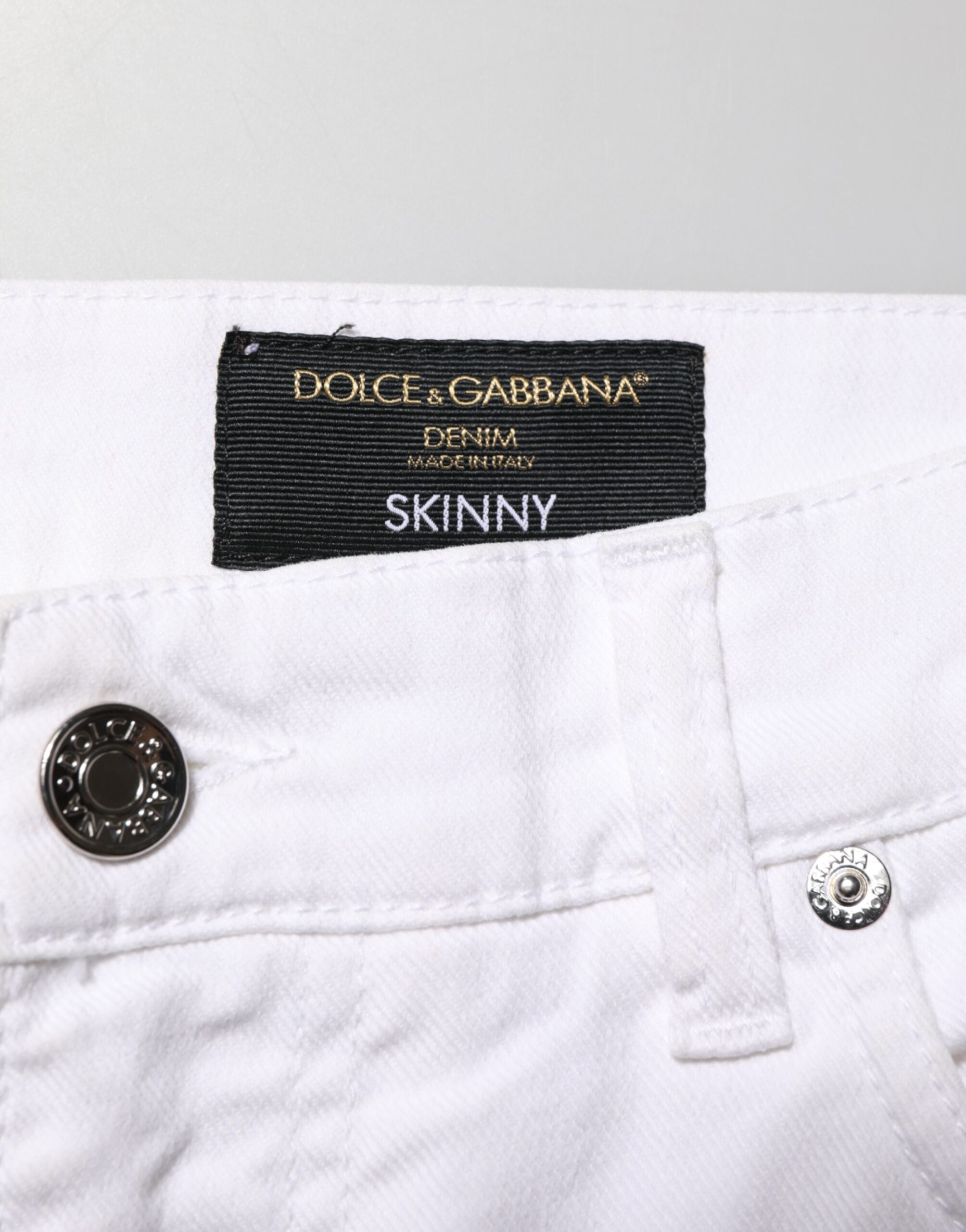 Dolce & Gabbana White Ripped Cotton Skinny Men Denim Men's Jeans (Pre-Owned)