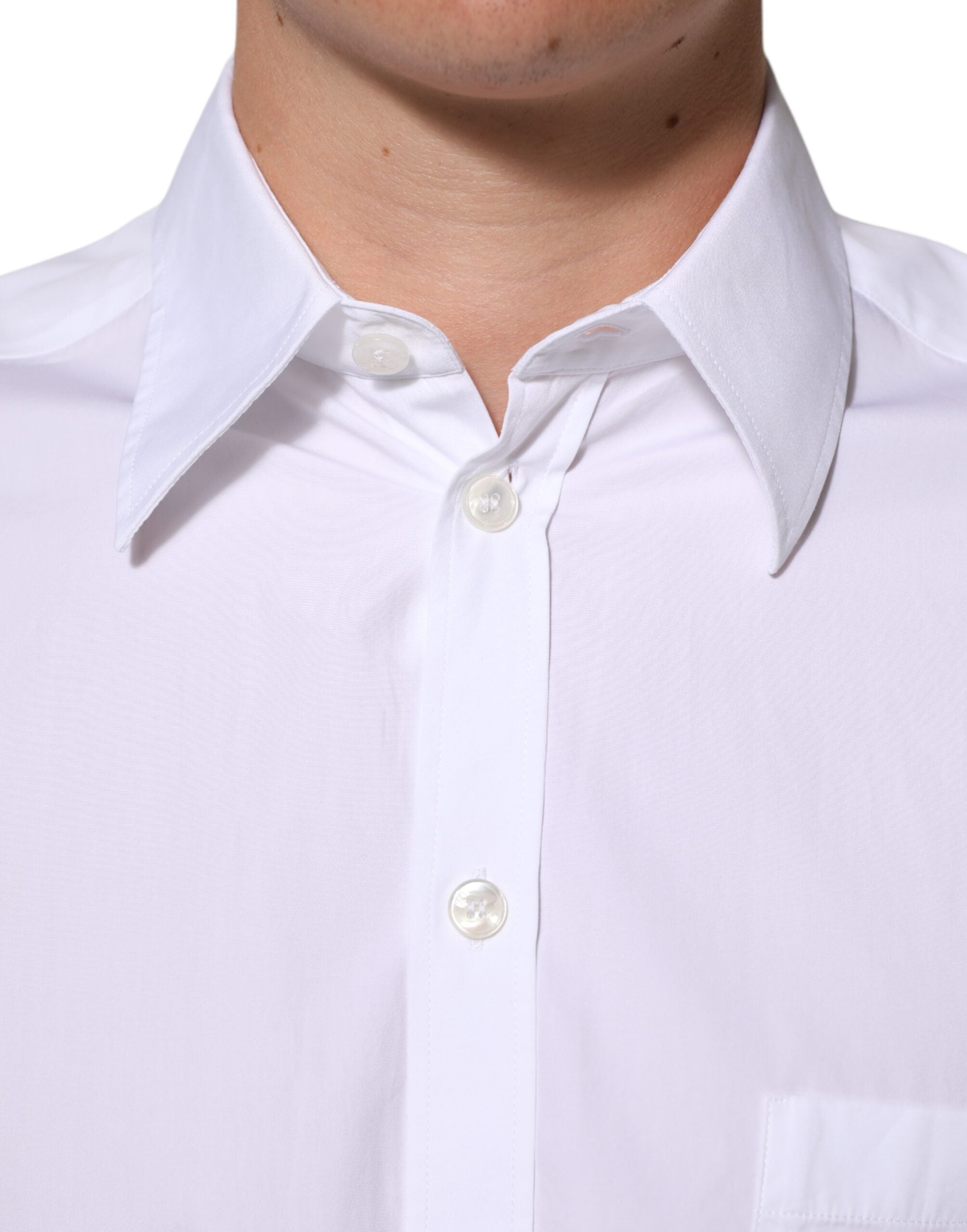 Dolce & Gabbana White Logo Plaque Collared Formal Dress Men's Shirt (Pre-Owned)