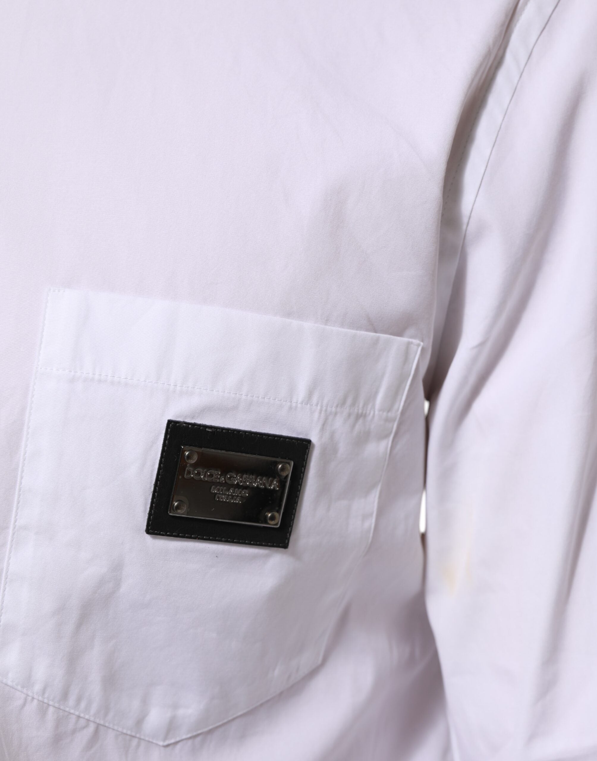 Dolce & Gabbana White Logo Plaque Collared Formal Dress Men's Shirt (Pre-Owned)