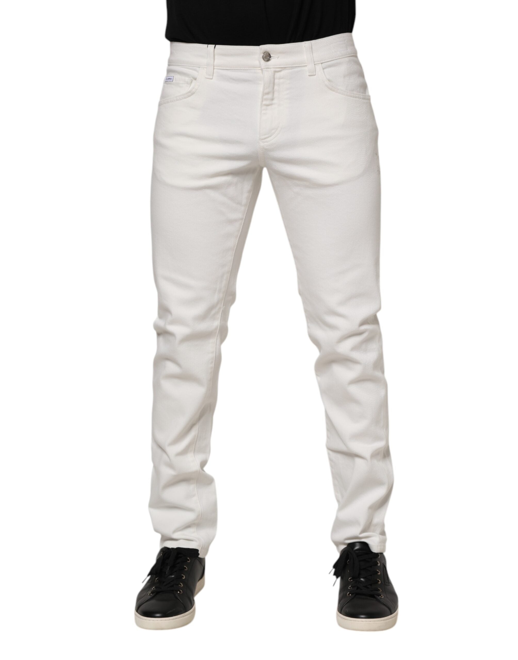 Dolce & Gabbana Off White Cotton Stretch Slim Fit Denim Men's Jeans (Pre-Owned)