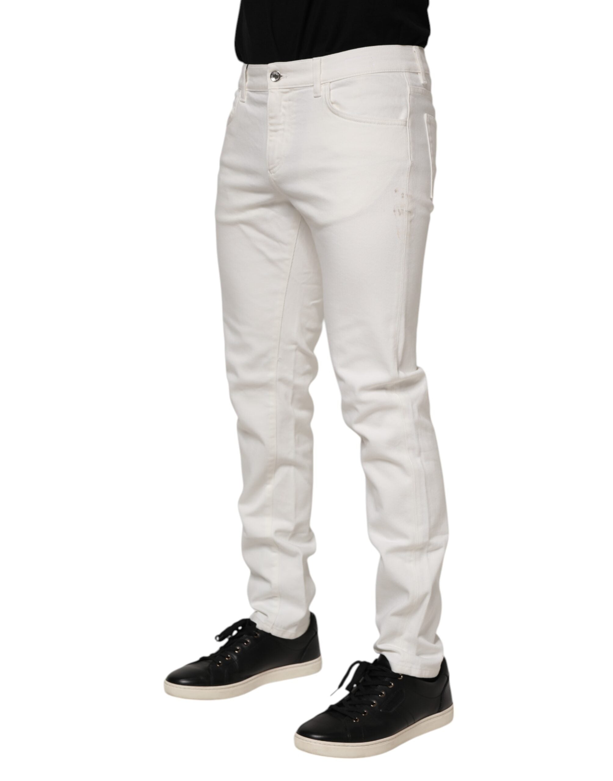 Dolce & Gabbana Off White Cotton Stretch Slim Fit Denim Men's Jeans (Pre-Owned)
