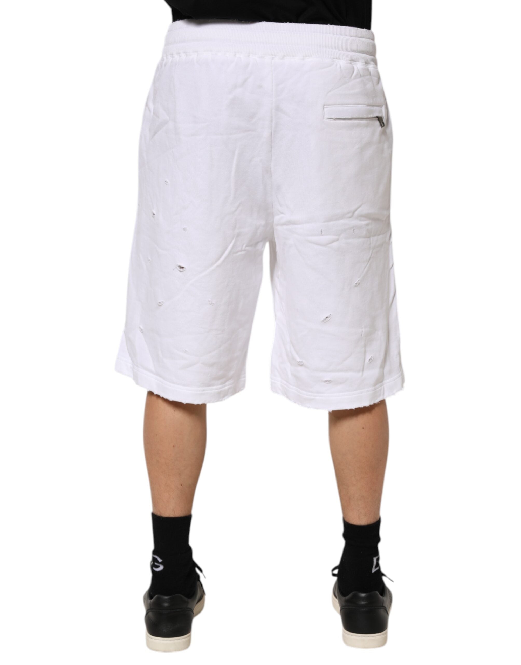 Dolce & Gabbana White Ripped Mid Waist Casual Bermuda Men's Short (Pre-Owned)