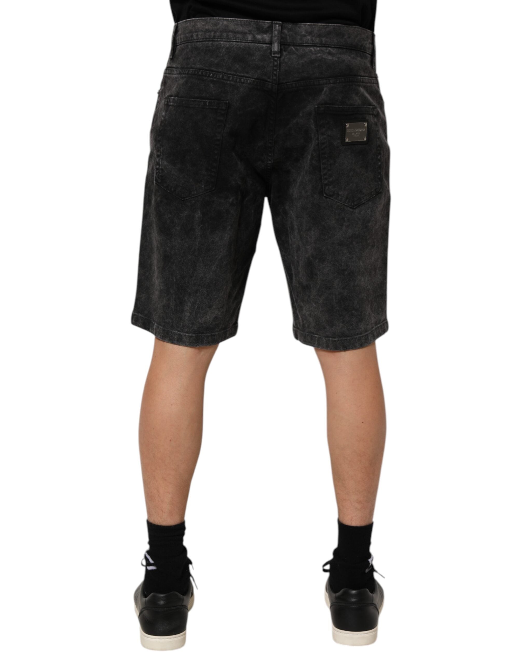 Dolce & Gabbana Black Cotton Mid Waist Denim Men Bermuda Men's Short