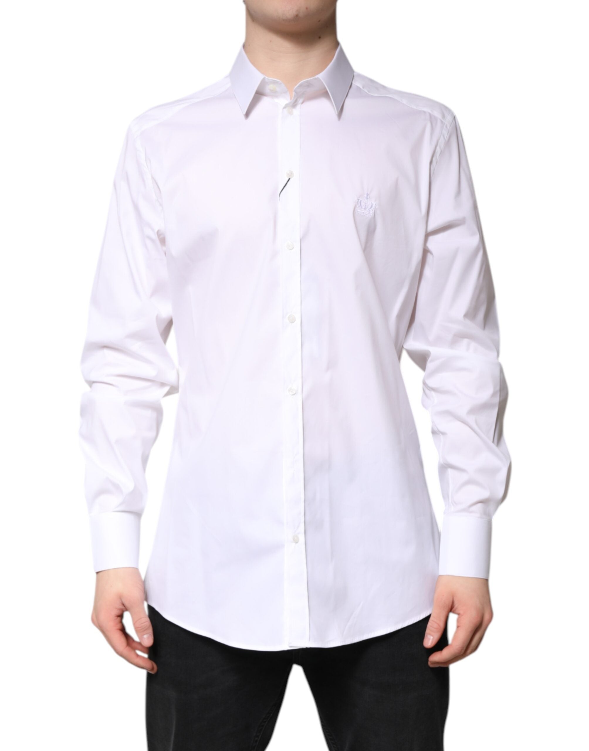 Dolce & Gabbana White Cotton Collared GOLD FormalDress Men's Shirt IT37 | XS / White Dolce & Gabbana White Cotton Collared GOLD FormalDress Men's Shirt IT37 | XS / White