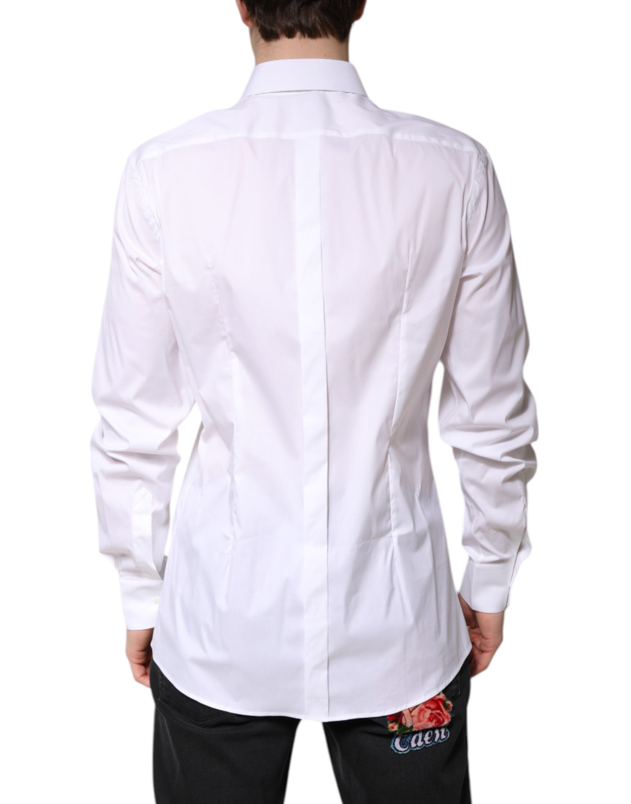 Dolce & Gabbana White Cotton Collared GOLD FormalDress Men's Shirt