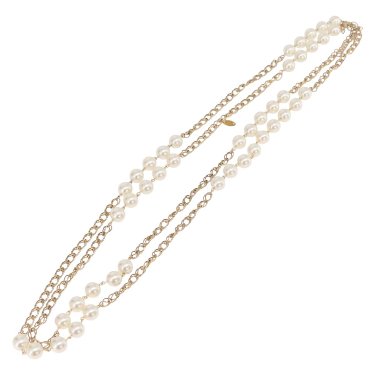 Chanel Vintage Double Pearl Station Long Chain Metal And Faux Pearls Gold Gold_Plated Necklace Jewelry (Pre-Owned)