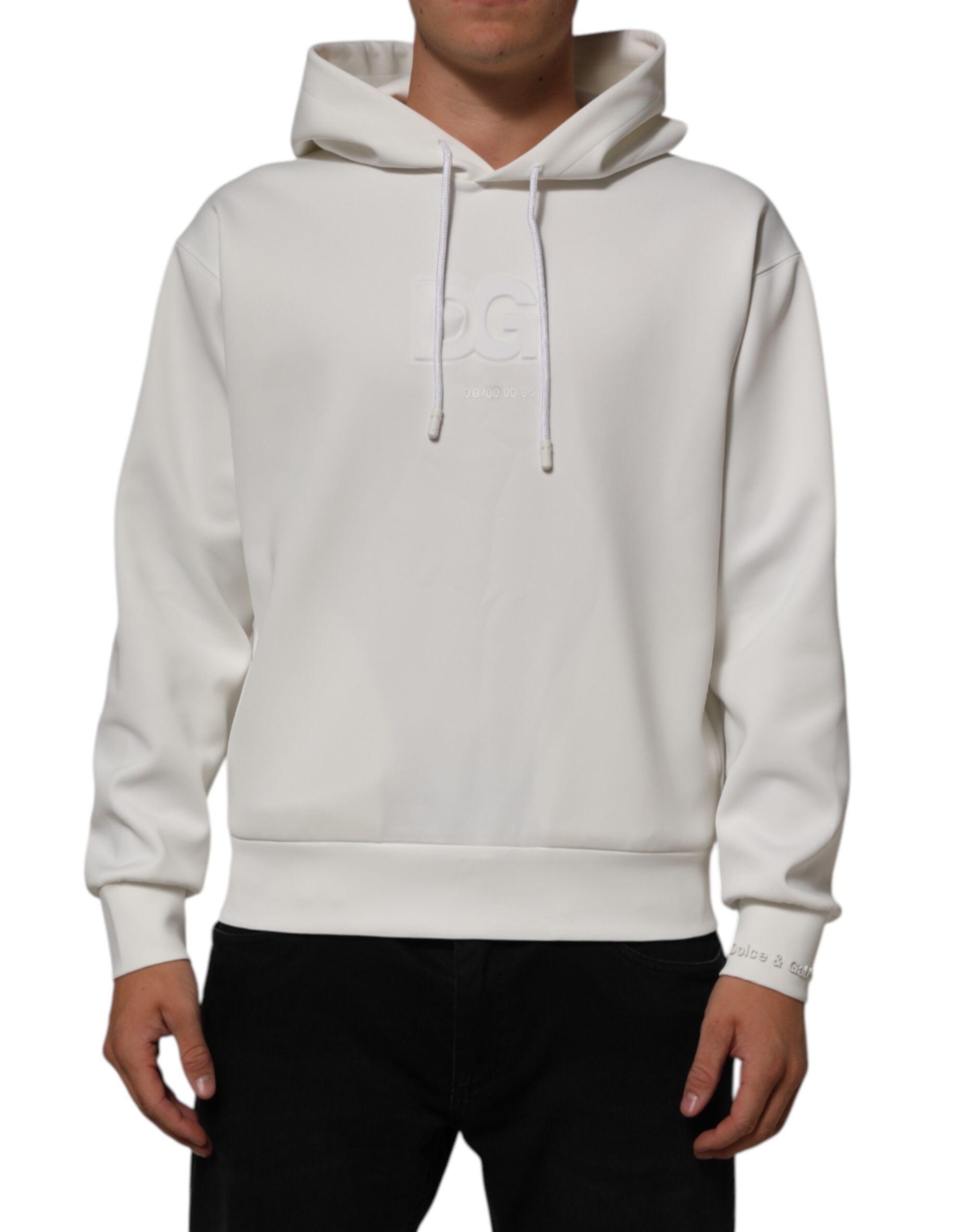Dolce & Gabbana White Logo Hooded Men Sweatshirt Men's Sweater (Pre-Owned)