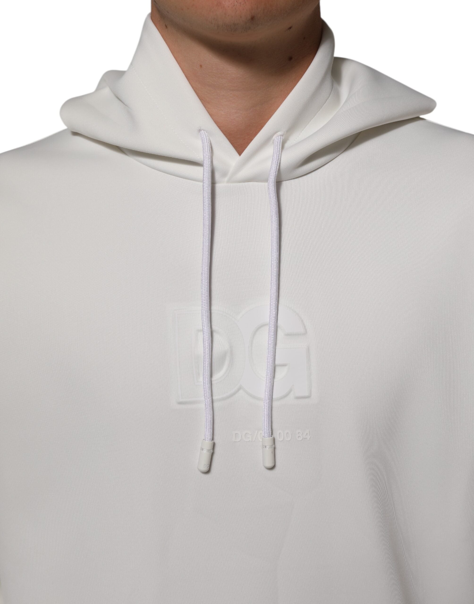 Dolce & Gabbana White Logo Hooded Men Sweatshirt Men's Sweater (Pre-Owned)