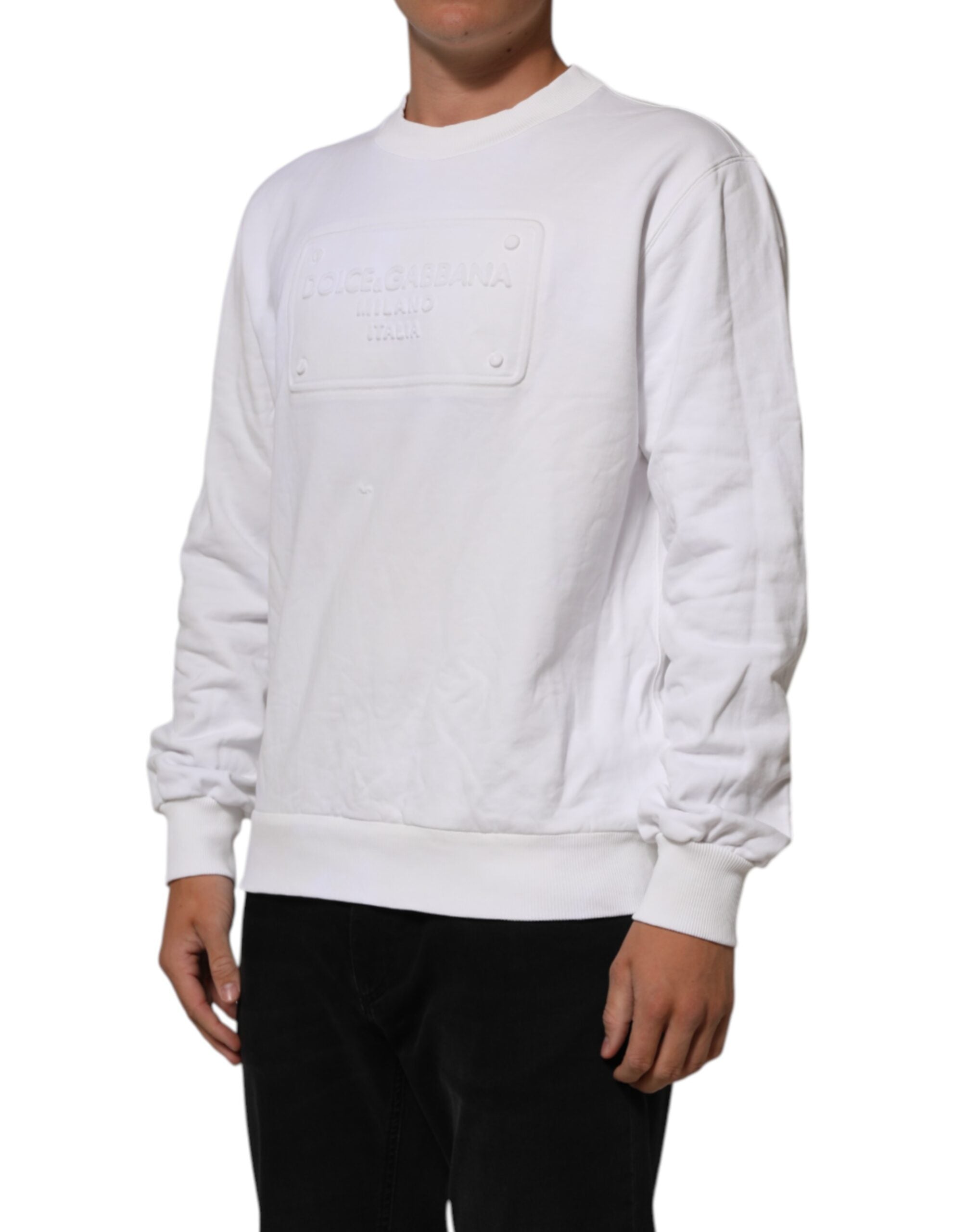 Dolce & Gabbana White Embossed Logo Men Sweatshirt Men's Sweater (Pre-Owned)