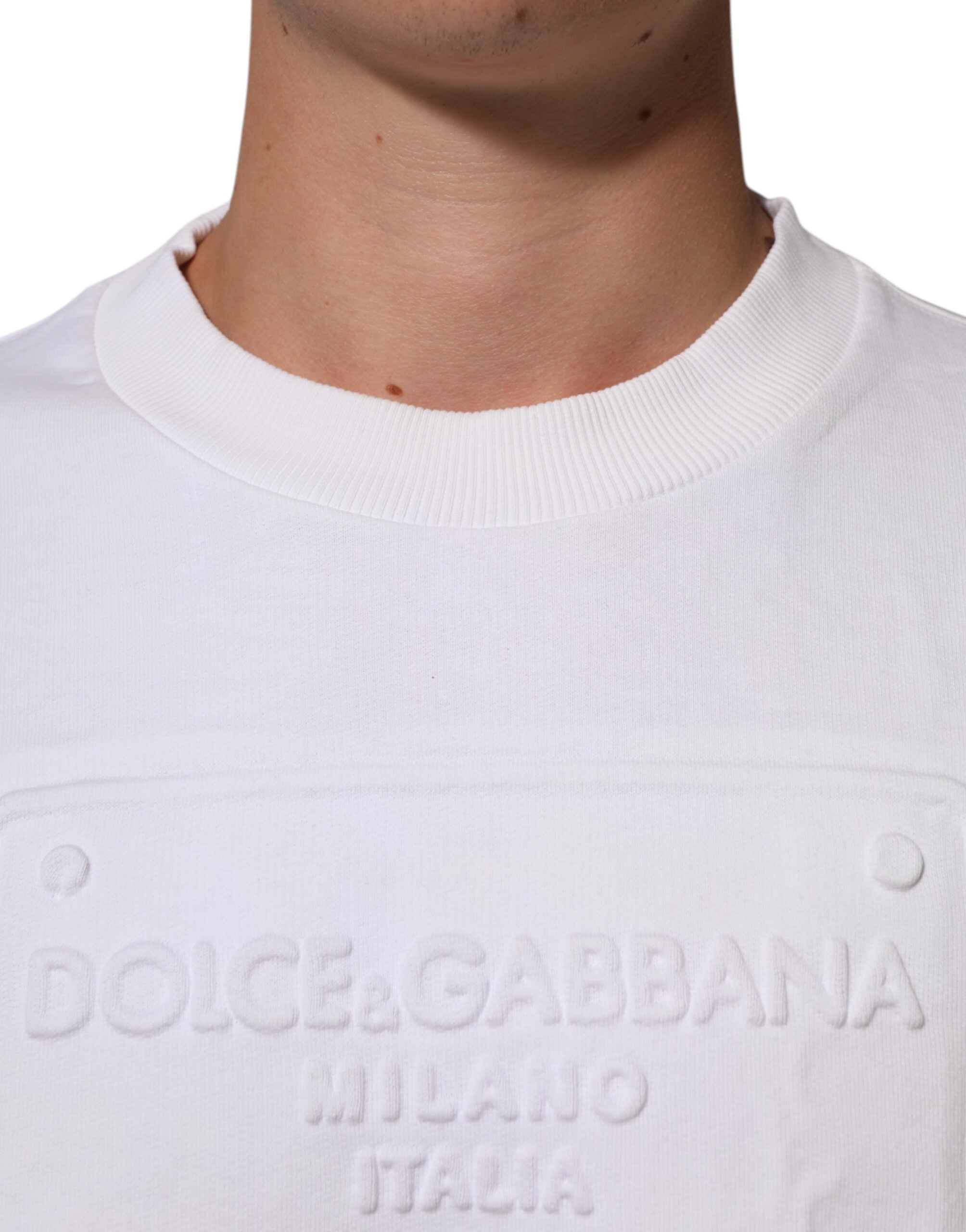 Dolce & Gabbana White Embossed Logo Men Sweatshirt Men's Sweater (Pre-Owned)