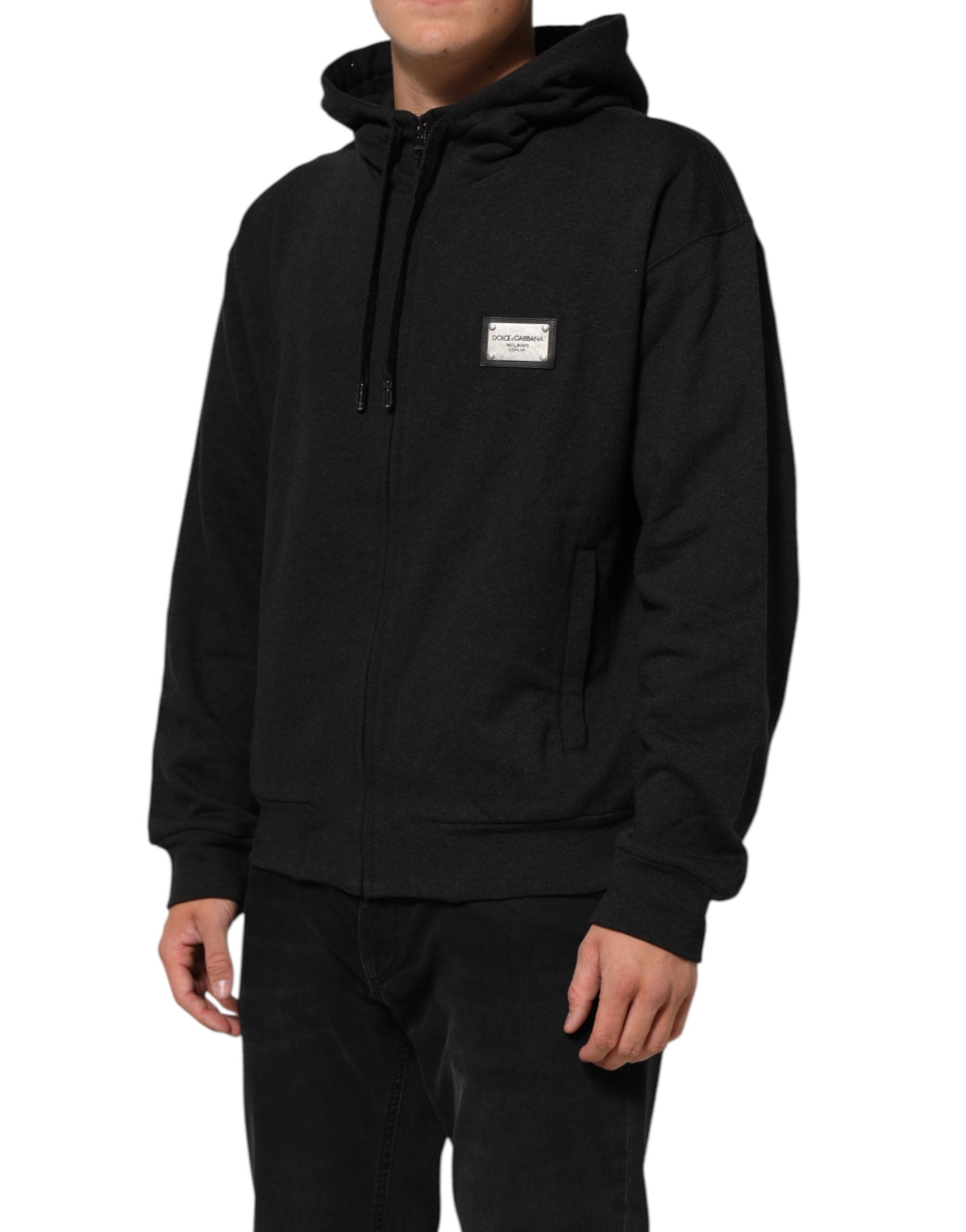 Dolce & Gabbana Black Logo FullZip Hooded Sweatshirt Men's Sweater