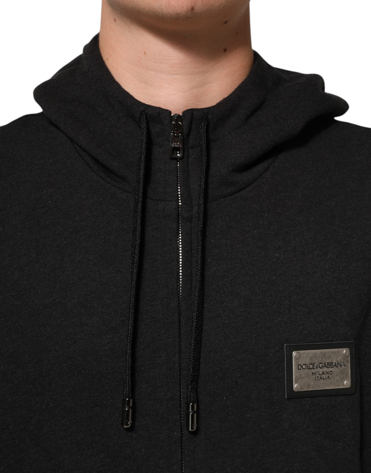 Dolce & Gabbana Black Logo FullZip Hooded Sweatshirt Men's Sweater