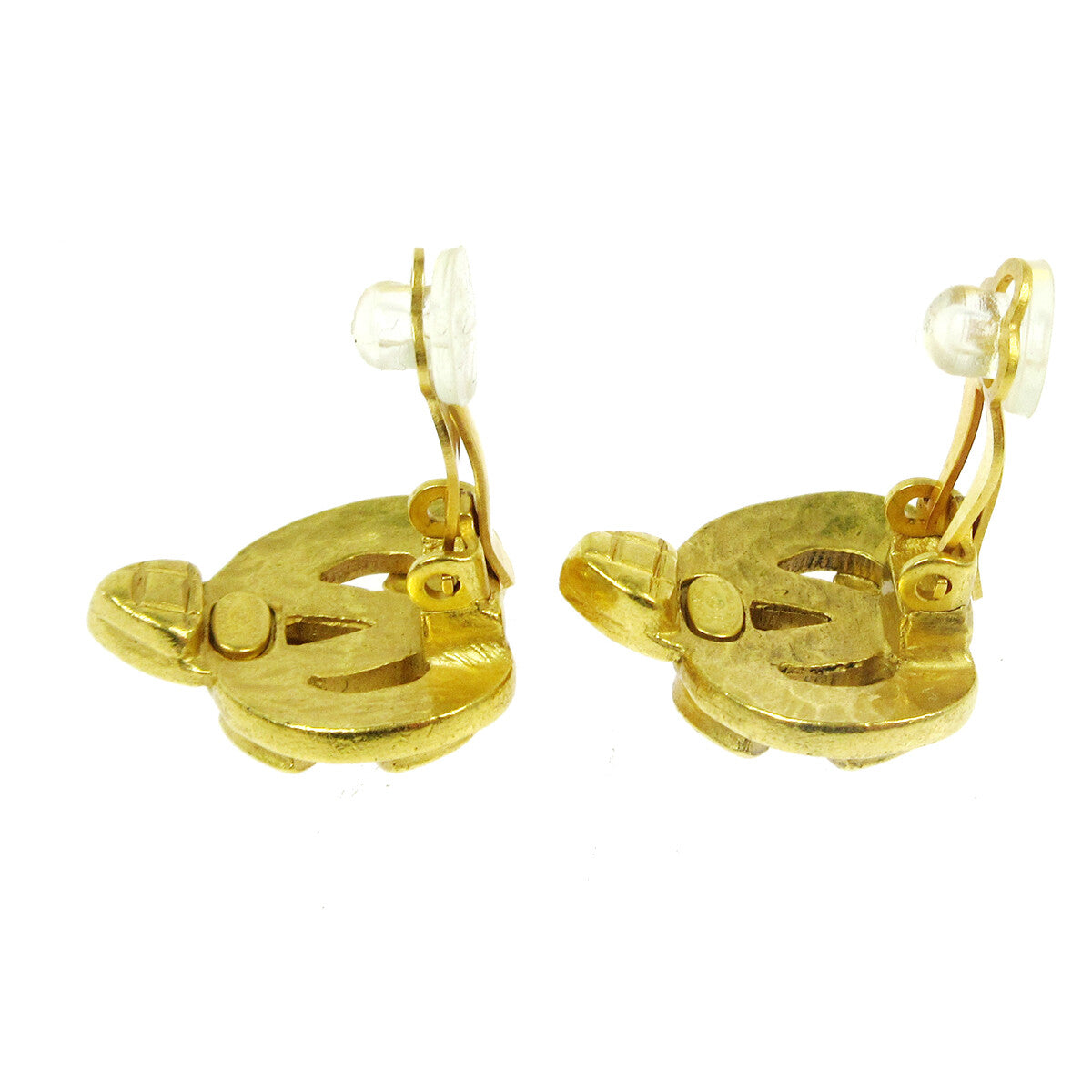 Chanel Vintage Cc Heart Clip-On Metal Gold Gold Earrings Jewelry (Pre-Owned)