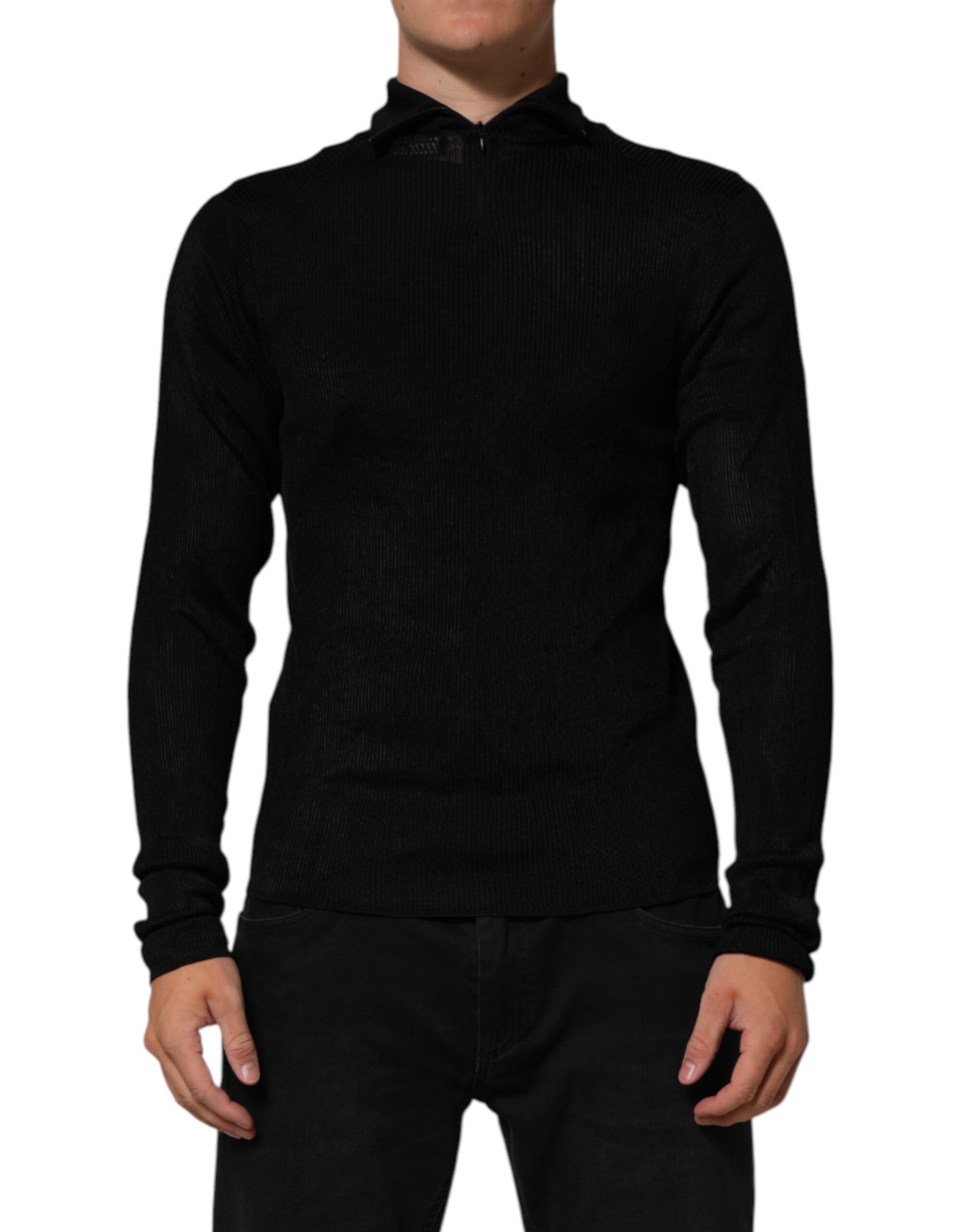 Dolce & Gabbana Black Viscose Turtle Neck Pullover Men's Sweater