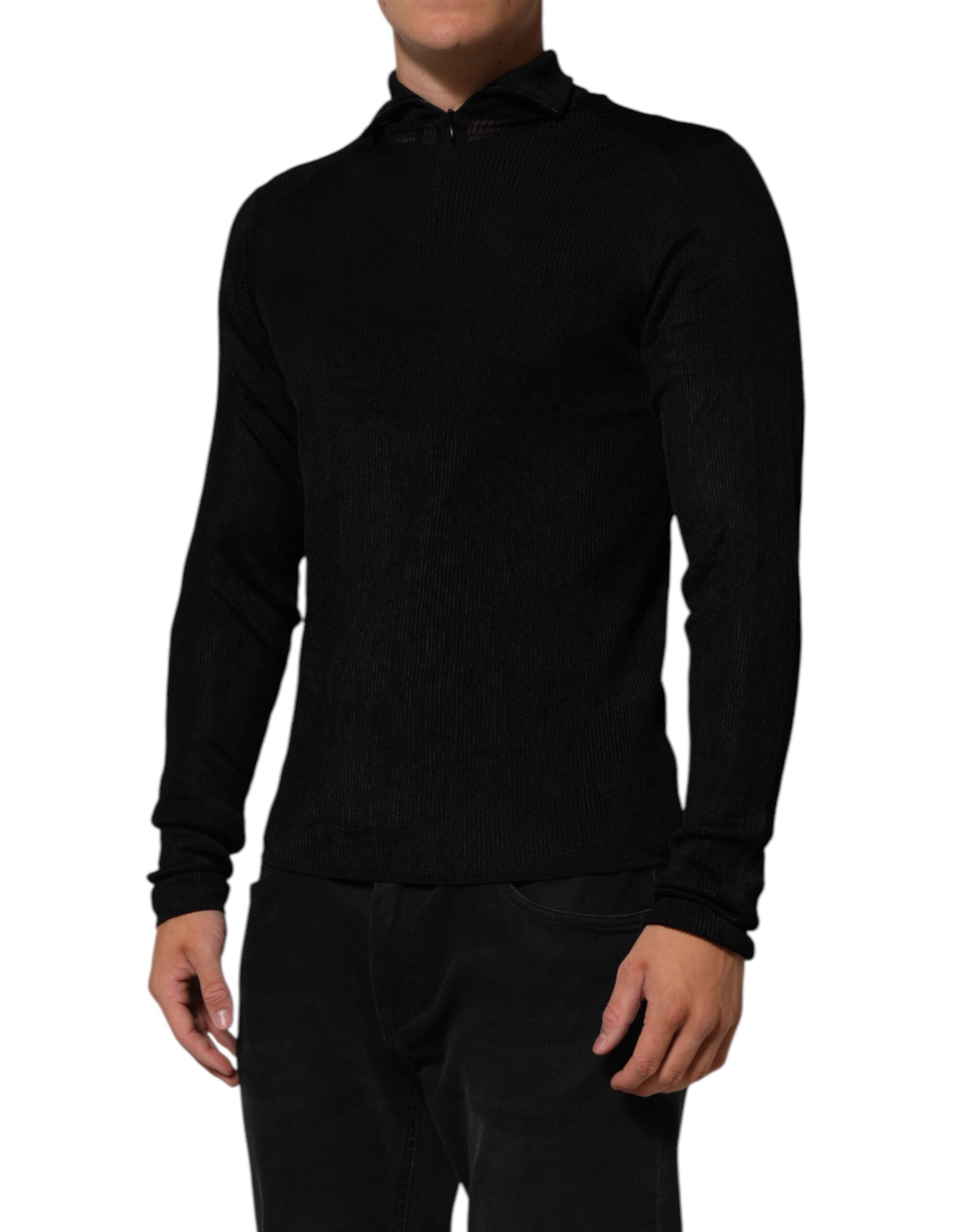 Dolce & Gabbana Black Viscose Turtle Neck Pullover Men's Sweater