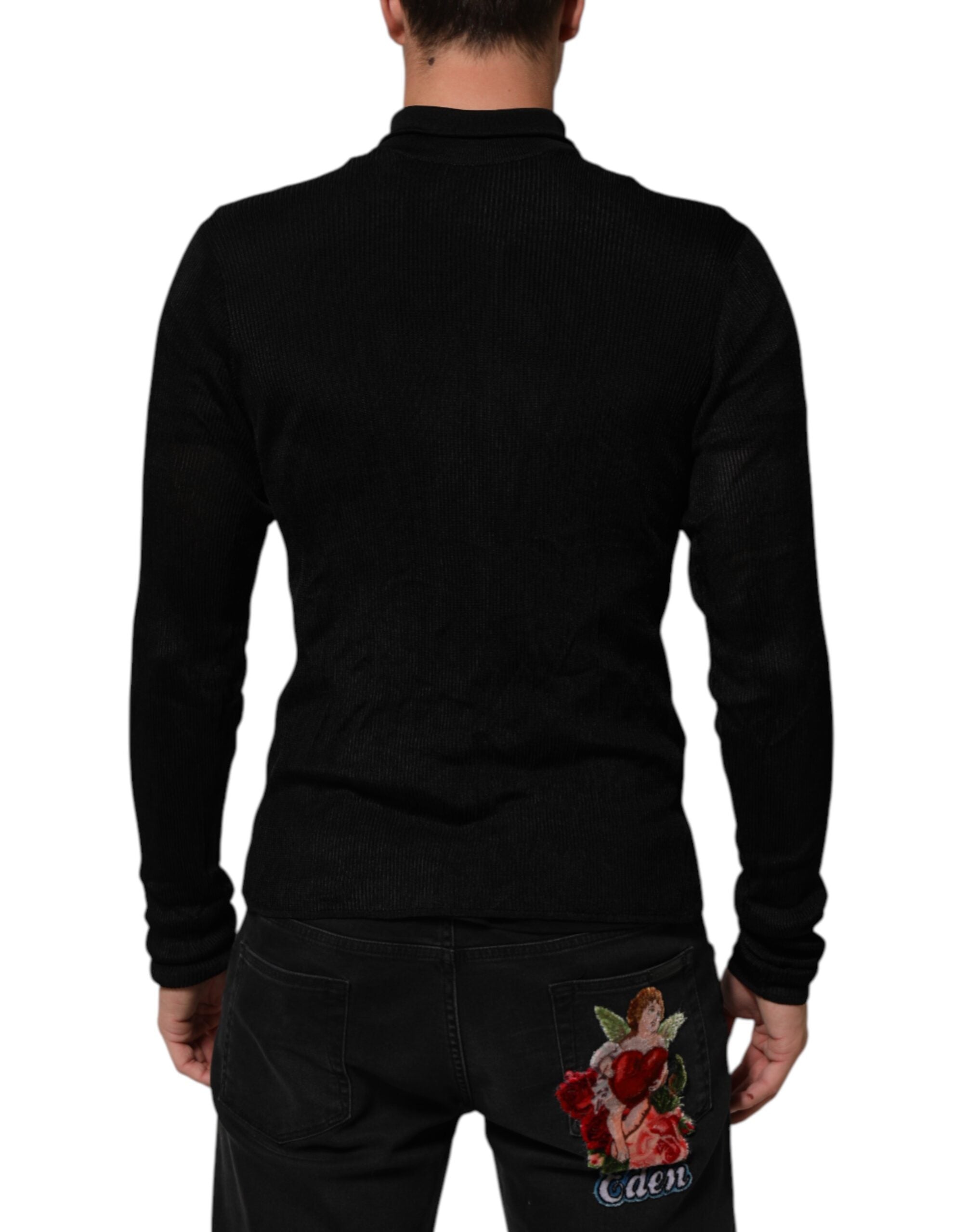 Dolce & Gabbana Black Viscose Turtle Neck Pullover Men's Sweater