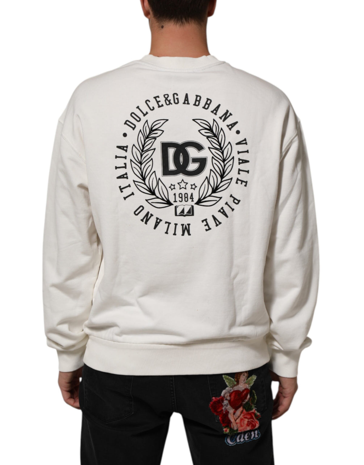 Dolce & Gabbana White DG Logo Crew Neck Sweatshirt Men's Sweater (Pre-Owned)