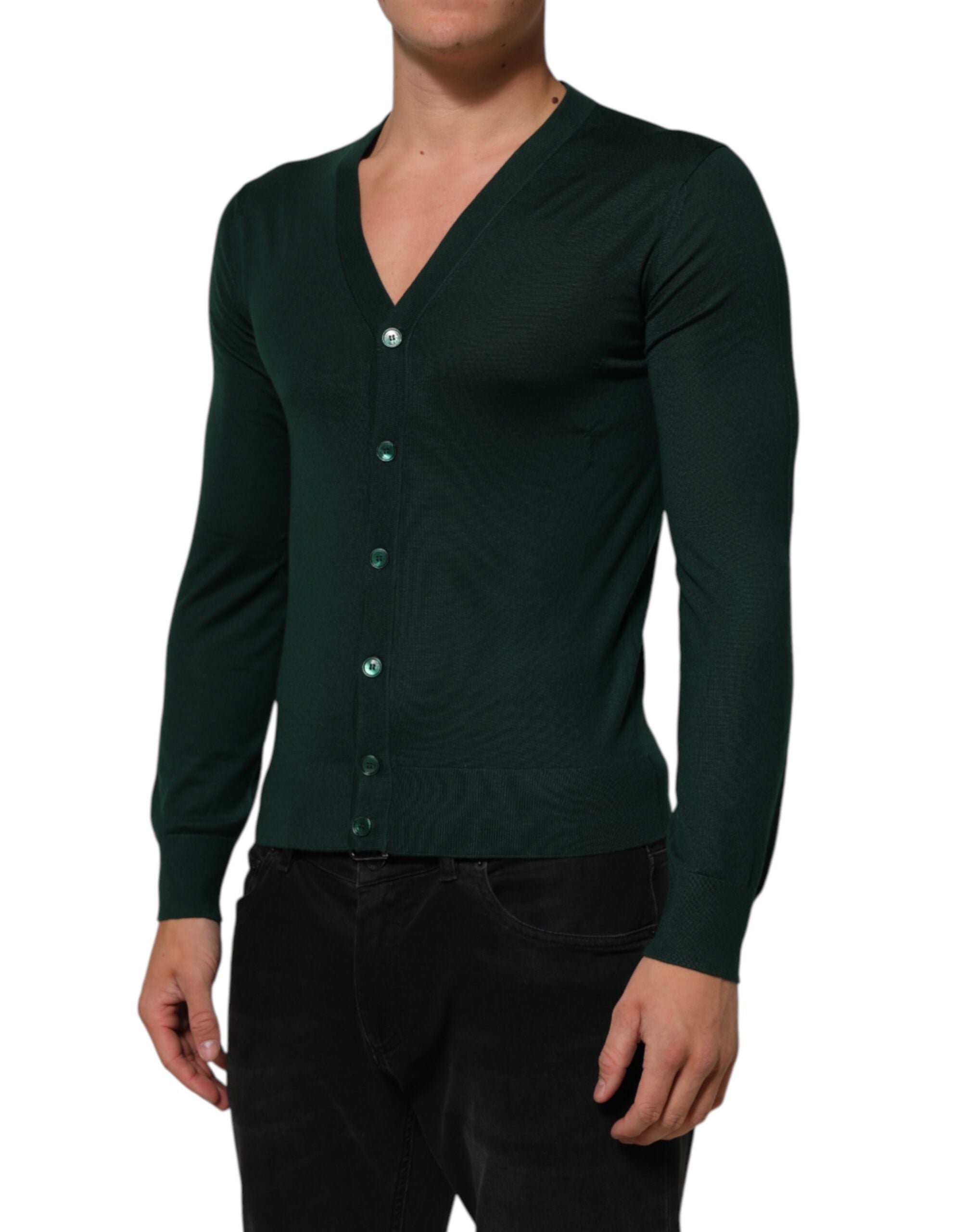 Dolce & Gabbana Dark Green Button Down Men Cardigan Men's Sweater (Pre-Owned)