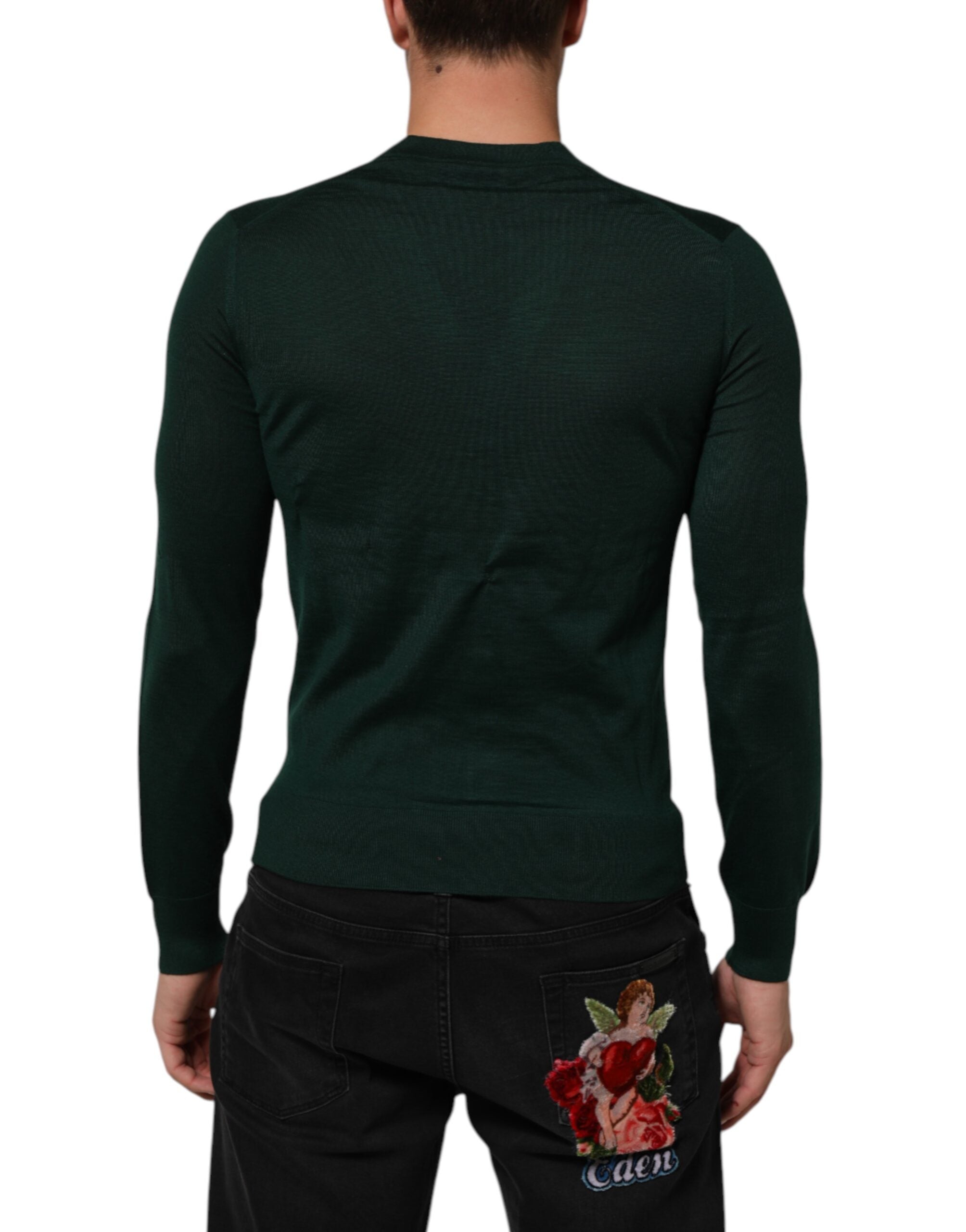 Dolce & Gabbana Dark Green Button Down Men Cardigan Men's Sweater (Pre-Owned)
