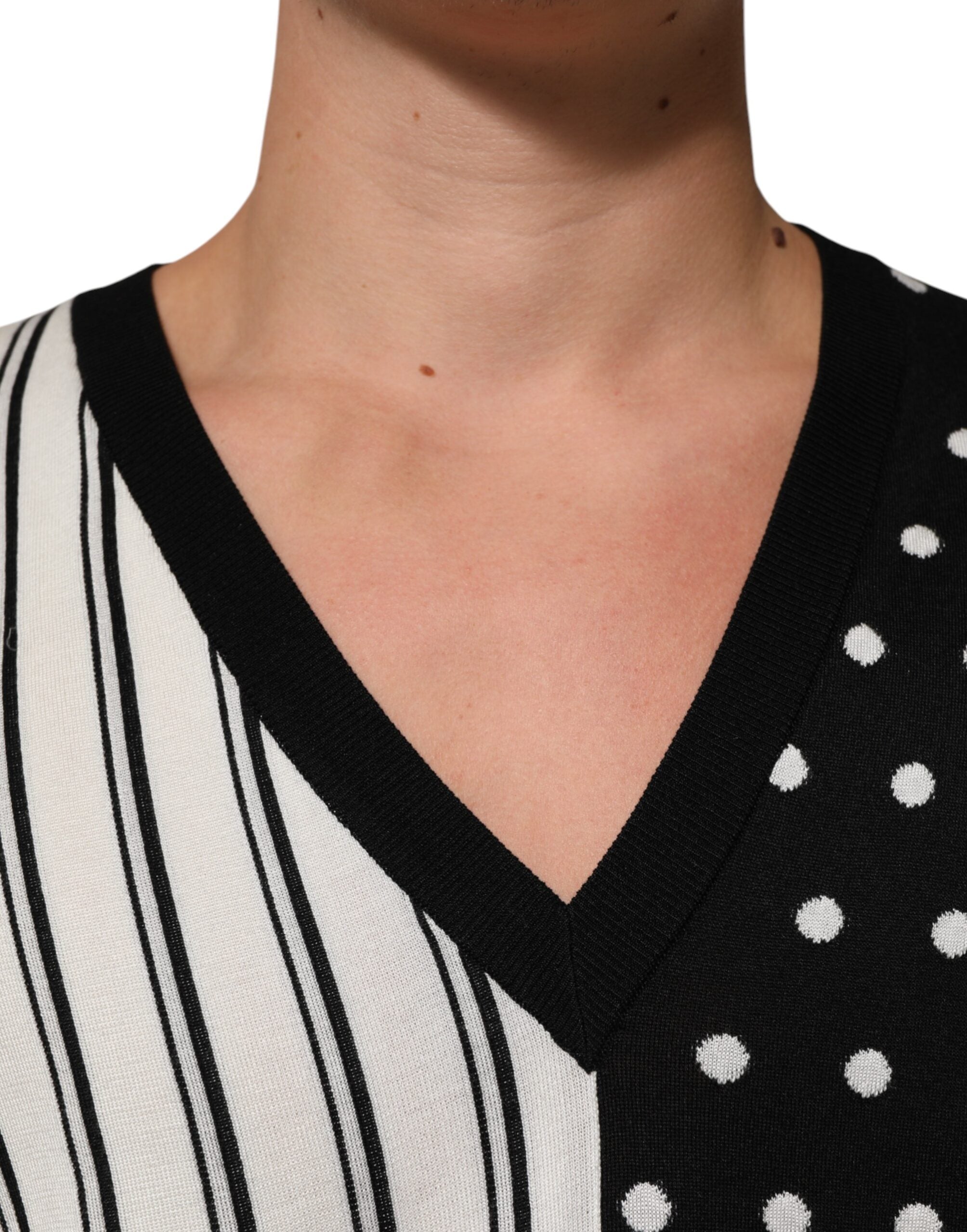 Dolce & Gabbana Black White Stripe Polka V-Neck Pullover Men's Sweater (Pre-Owned)
