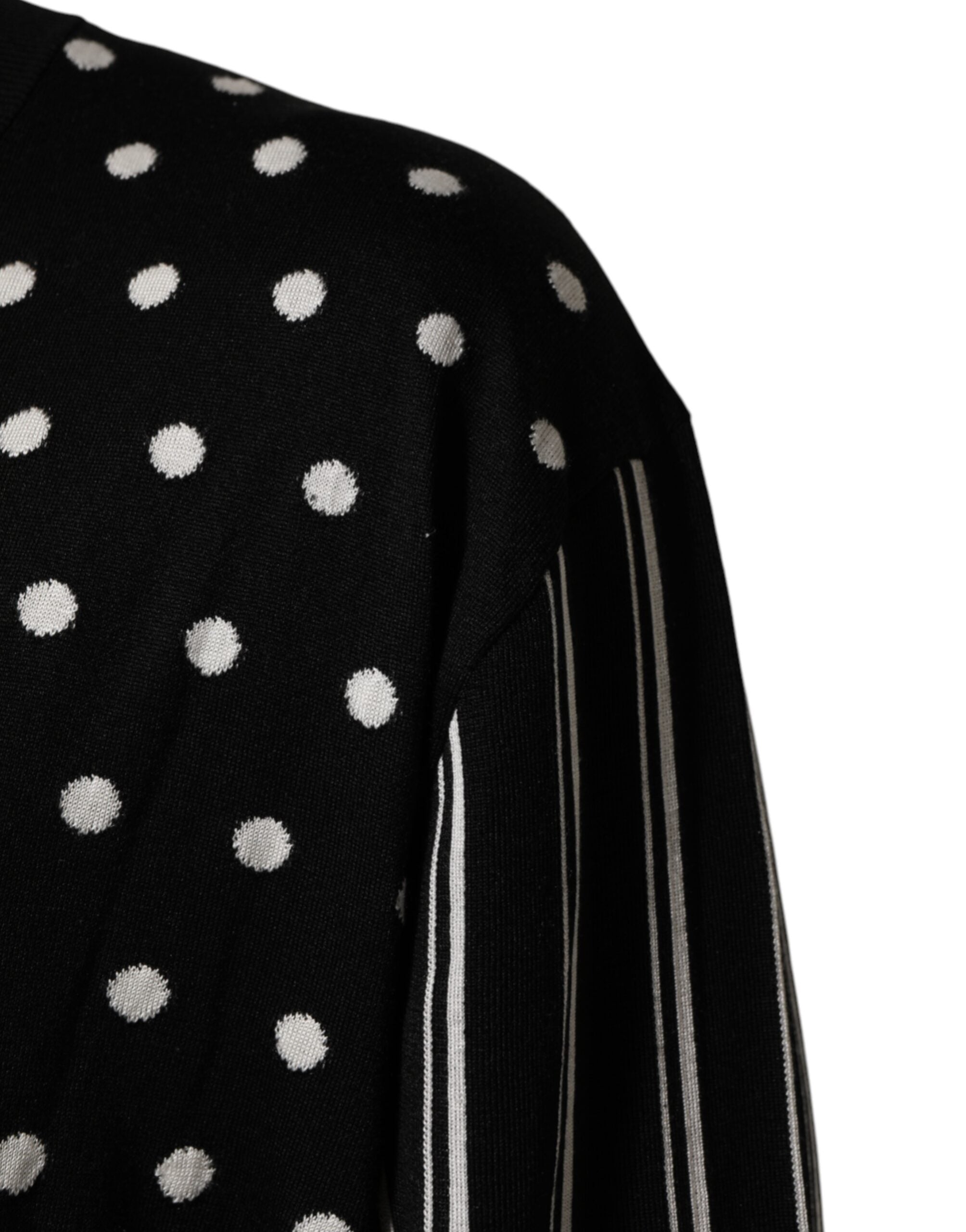 Dolce & Gabbana Black White Stripe Polka V-Neck Pullover Men's Sweater (Pre-Owned)