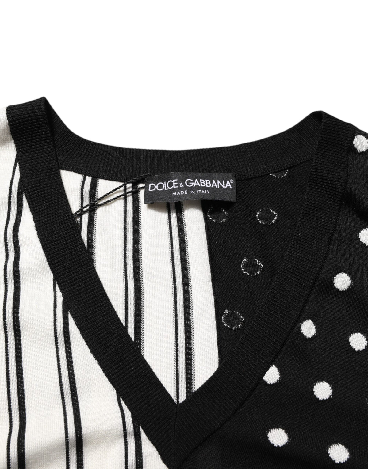 Dolce & Gabbana Black White Stripe Polka V-Neck Pullover Men's Sweater (Pre-Owned)