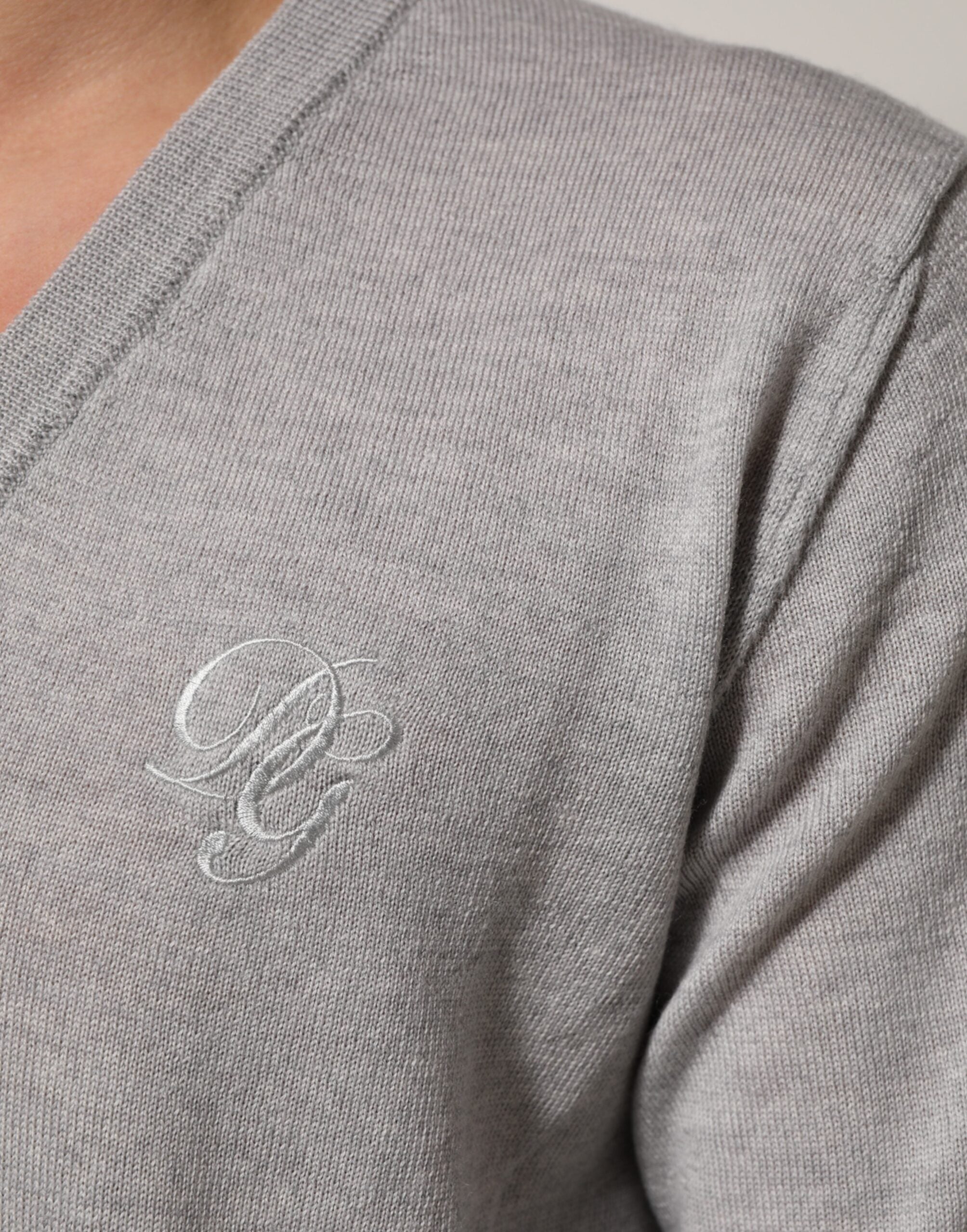 Dolce & Gabbana Gray Wool Knit Logo V-Neck Pullover Men's Sweater (Pre-Owned)
