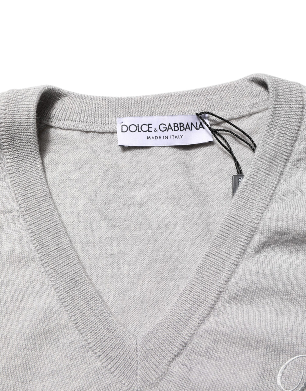 Dolce & Gabbana Gray Wool Knit Logo V-Neck Pullover Men's Sweater (Pre-Owned)