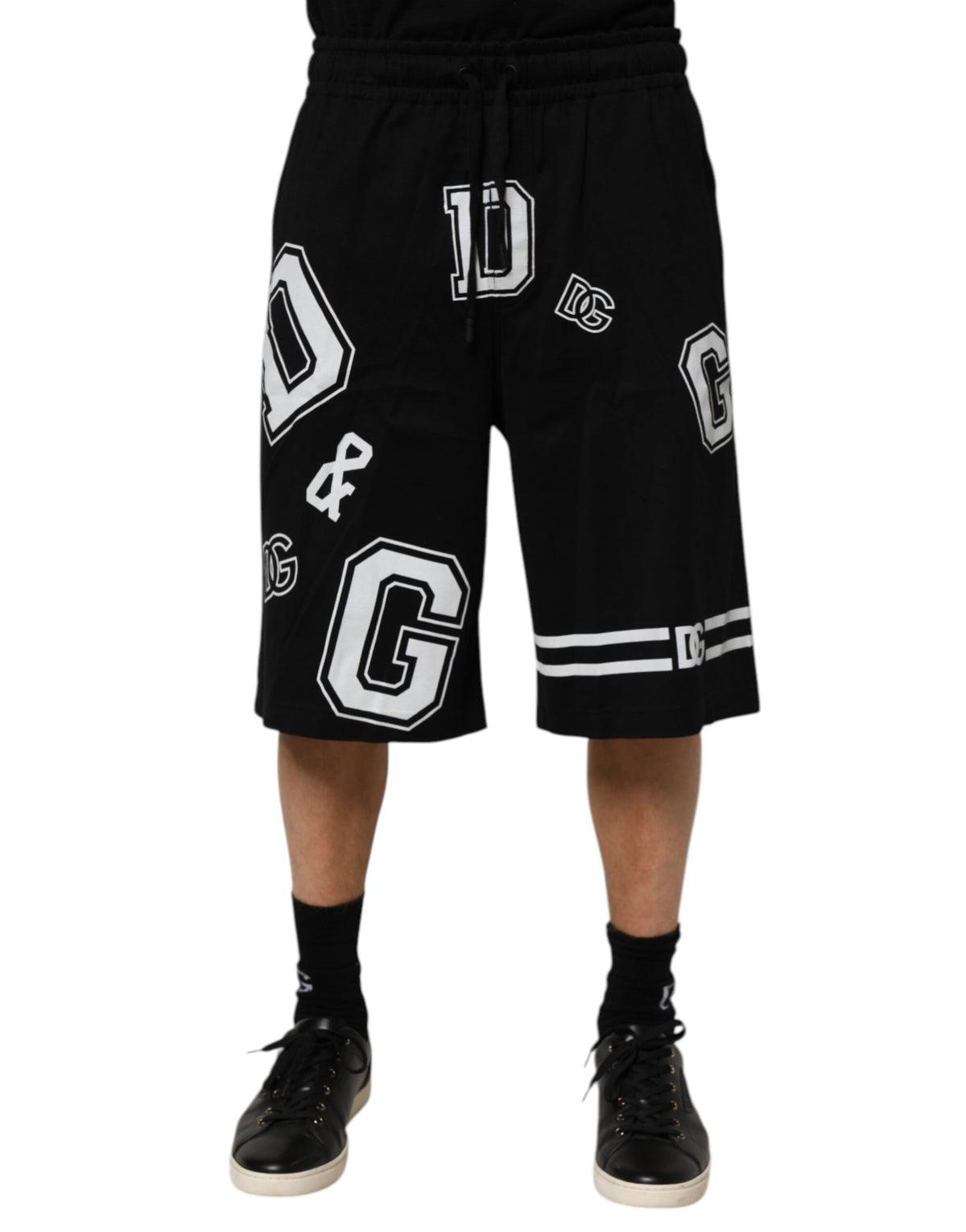 Dolce & Gabbana Black Logo Print Cotton Casual Bermuda Men's Short (Pre-Owned)