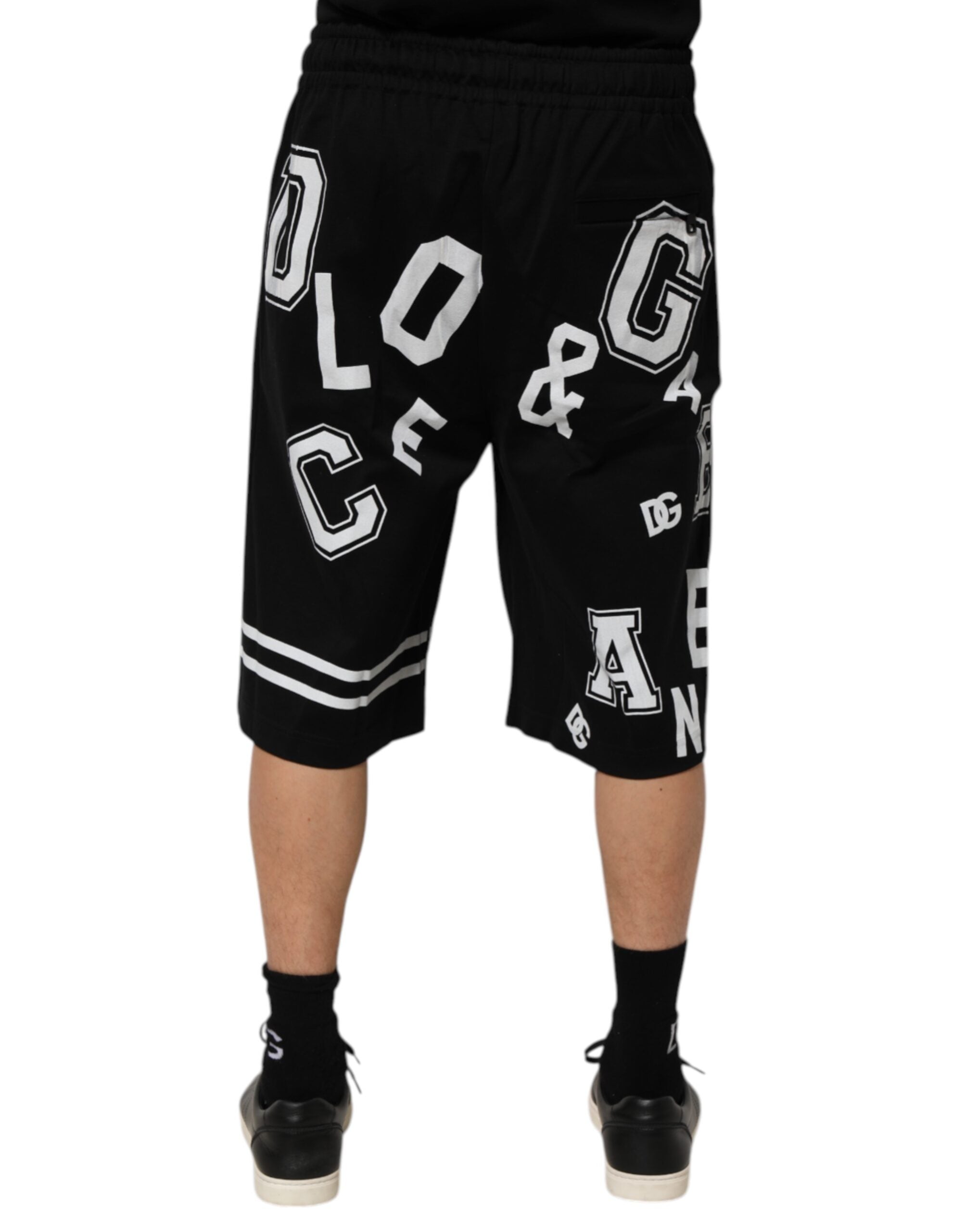 Dolce & Gabbana Black Logo Print Cotton Casual Bermuda Men's Short (Pre-Owned)