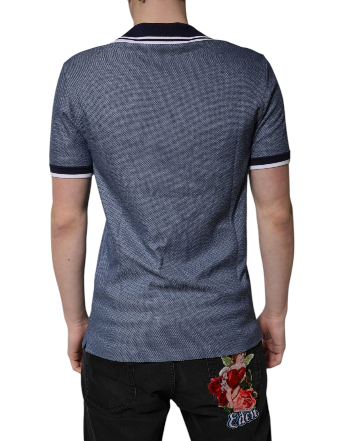 Dolce & Gabbana Blue Collared V-neck Silk Blend Polo Men's T-shirt