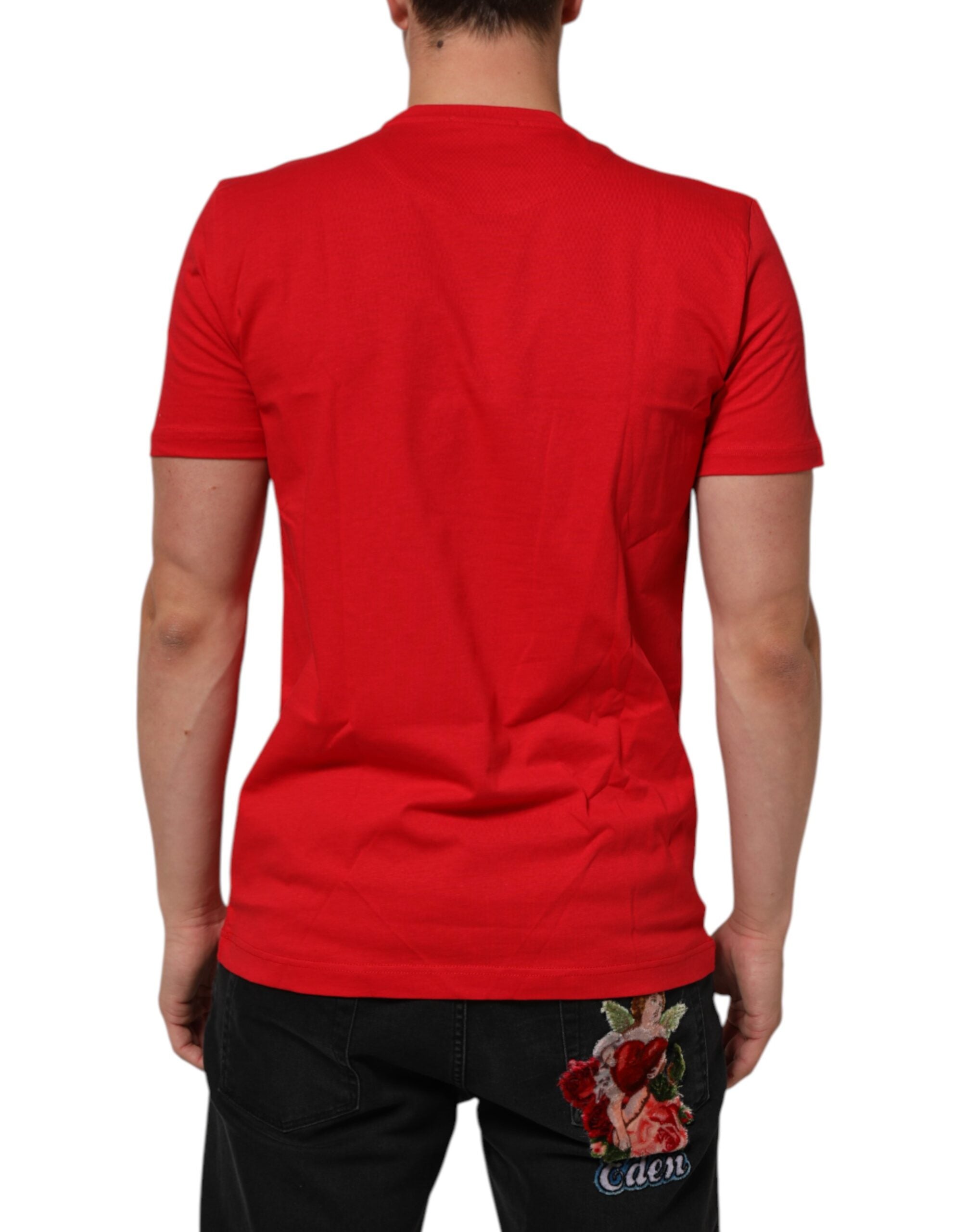 Dolce & Gabbana Red Goodluck 2023 Cotton Crew Neck Men's T-shirt