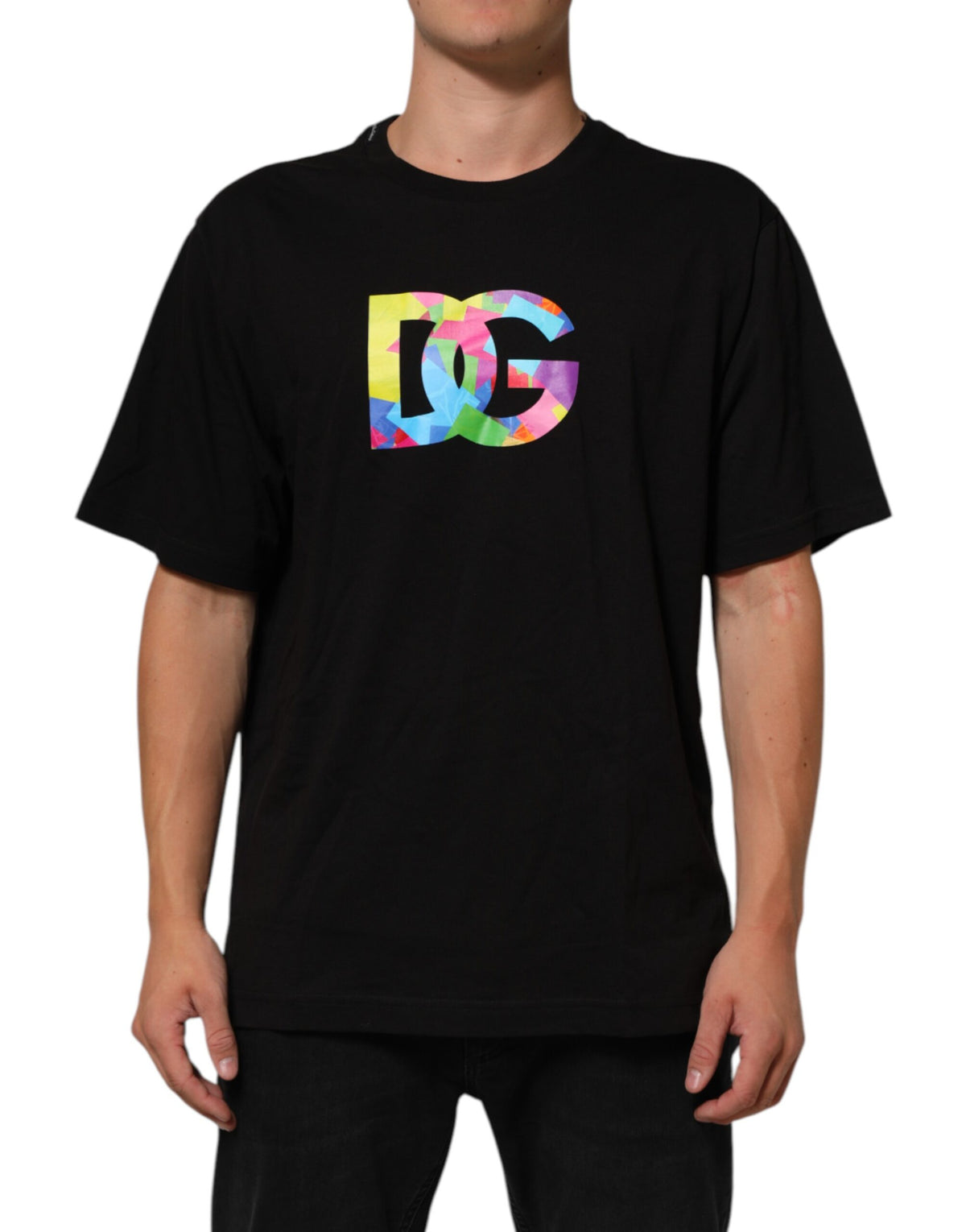 Dolce & Gabbana Black Logo Print Cotton Men Crew Neck Men's T-shirt (Pre-Owned)