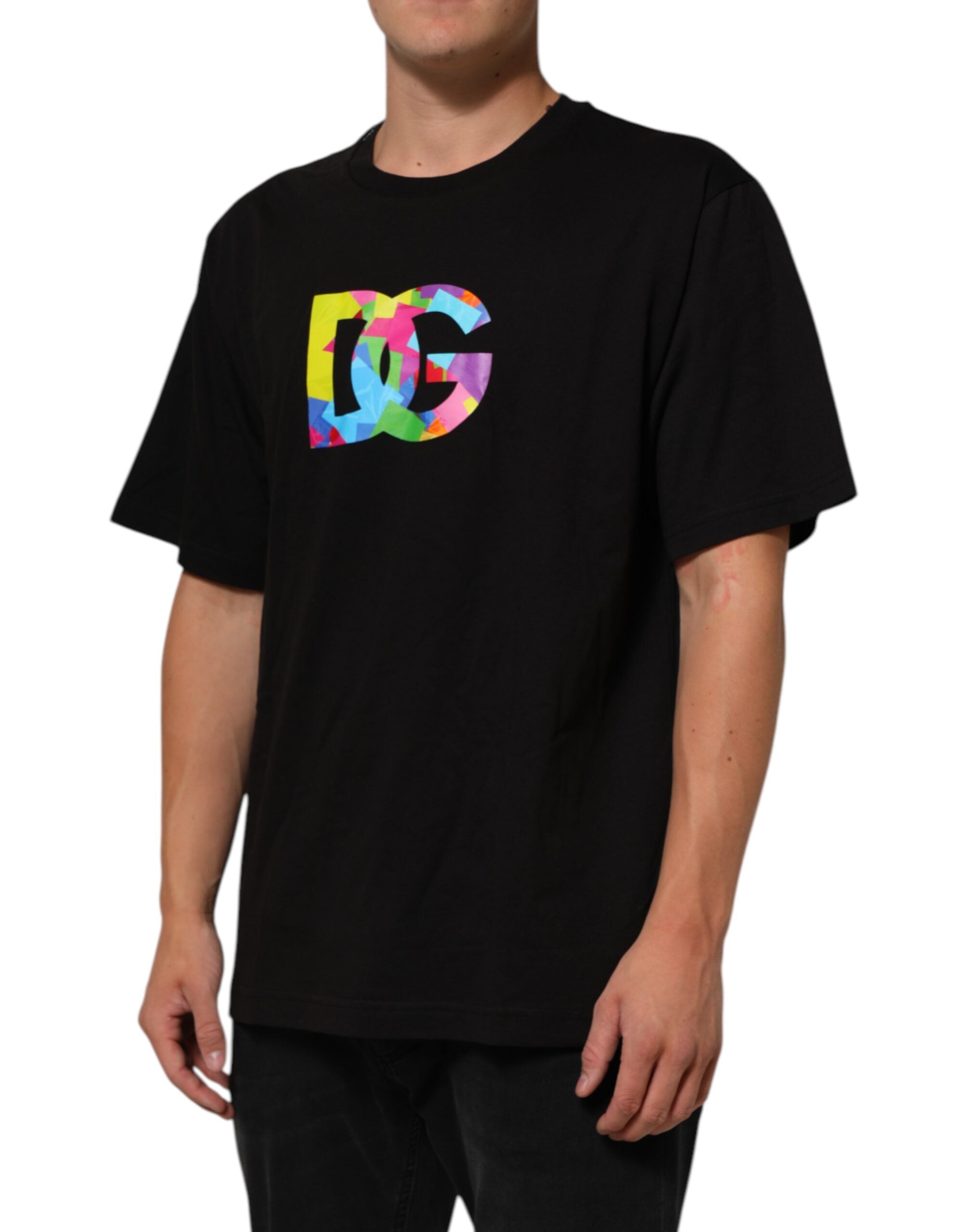 Dolce & Gabbana Black Logo Print Cotton Men Crew Neck Men's T-shirt (Pre-Owned)