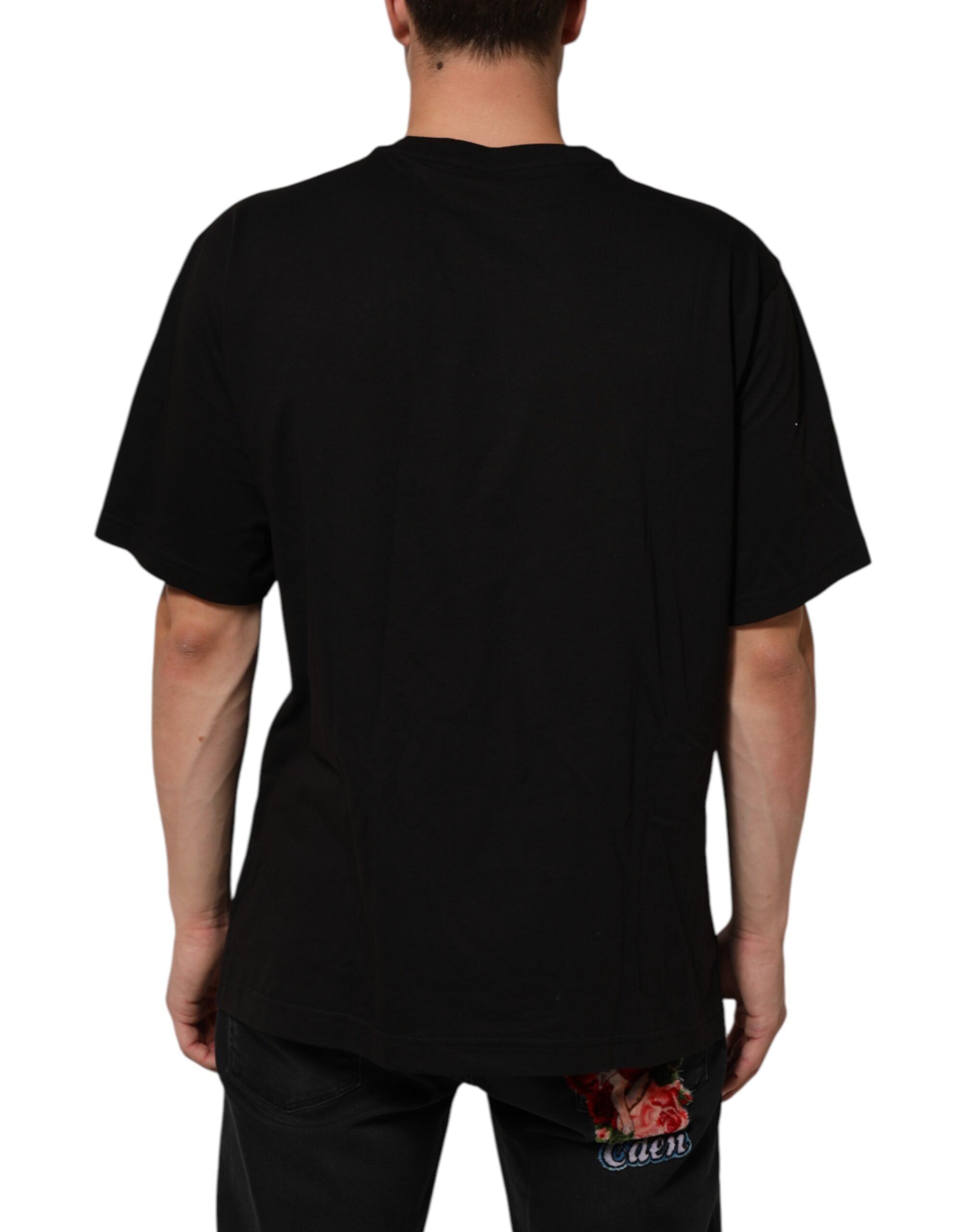 Dolce & Gabbana Black Logo Print Cotton Men Crew Neck Men's T-shirt (Pre-Owned)