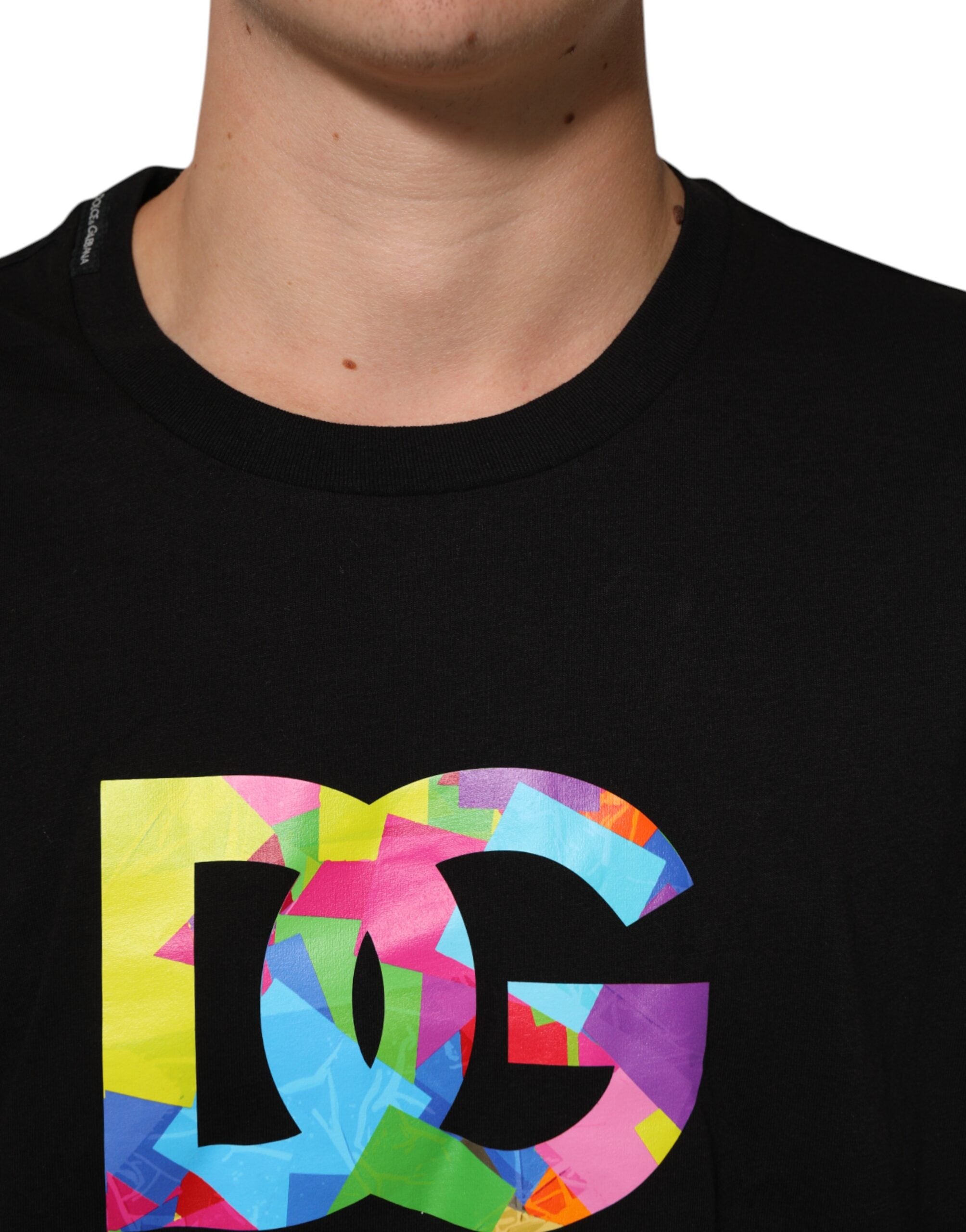 Dolce & Gabbana Black Logo Print Cotton Men Crew Neck Men's T-shirt (Pre-Owned)