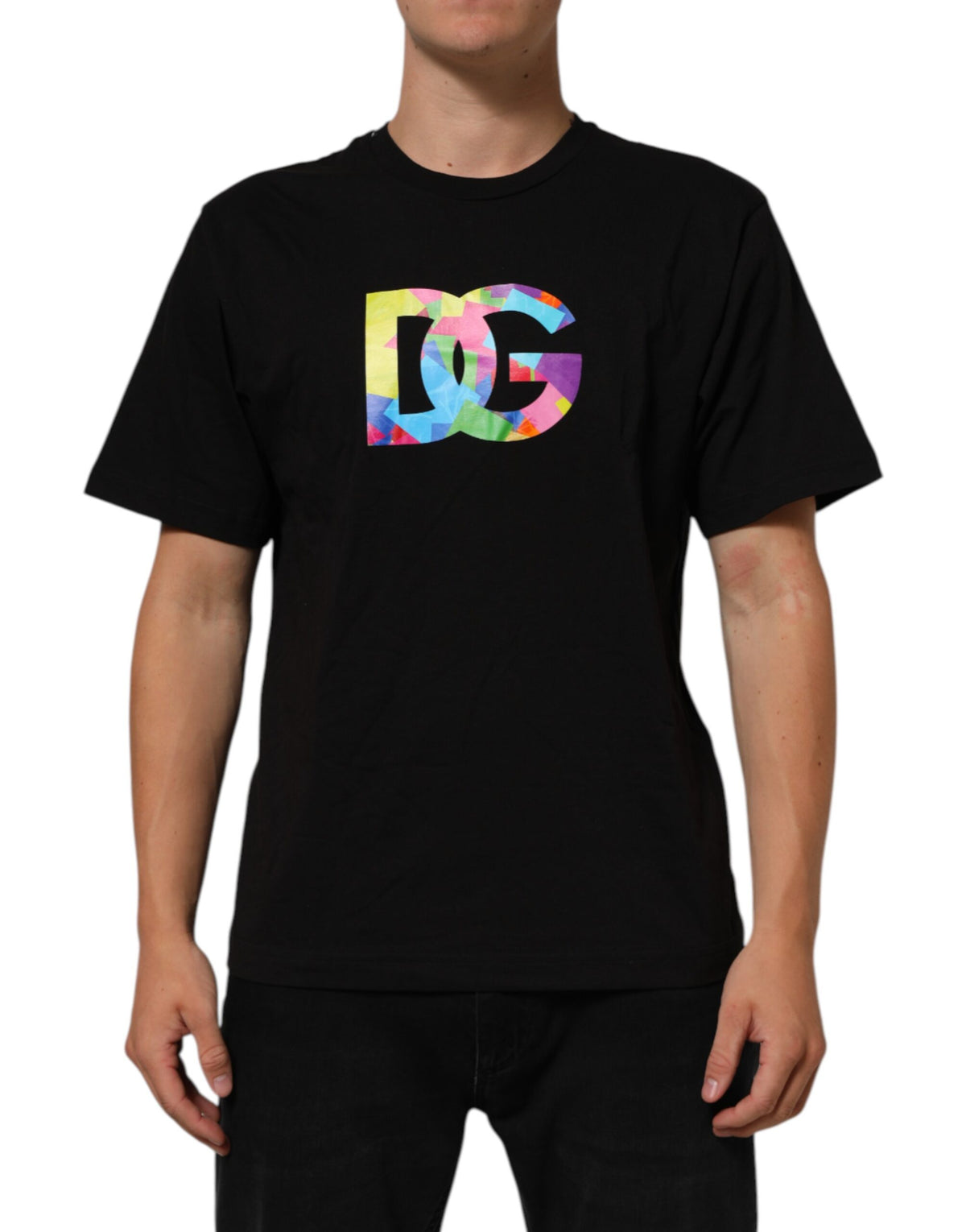Dolce & Gabbana Black Logo Print Cotton Crew Neck Men's T-shirt (Pre-Owned)