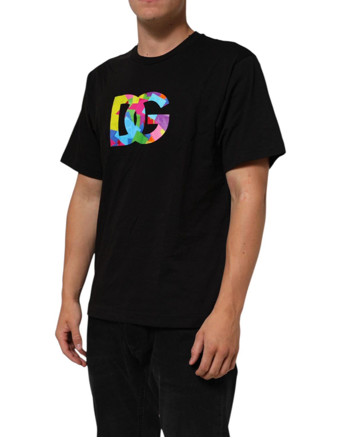 Dolce & Gabbana Black Logo Print Cotton Crew Neck Men's T-shirt (Pre-Owned)