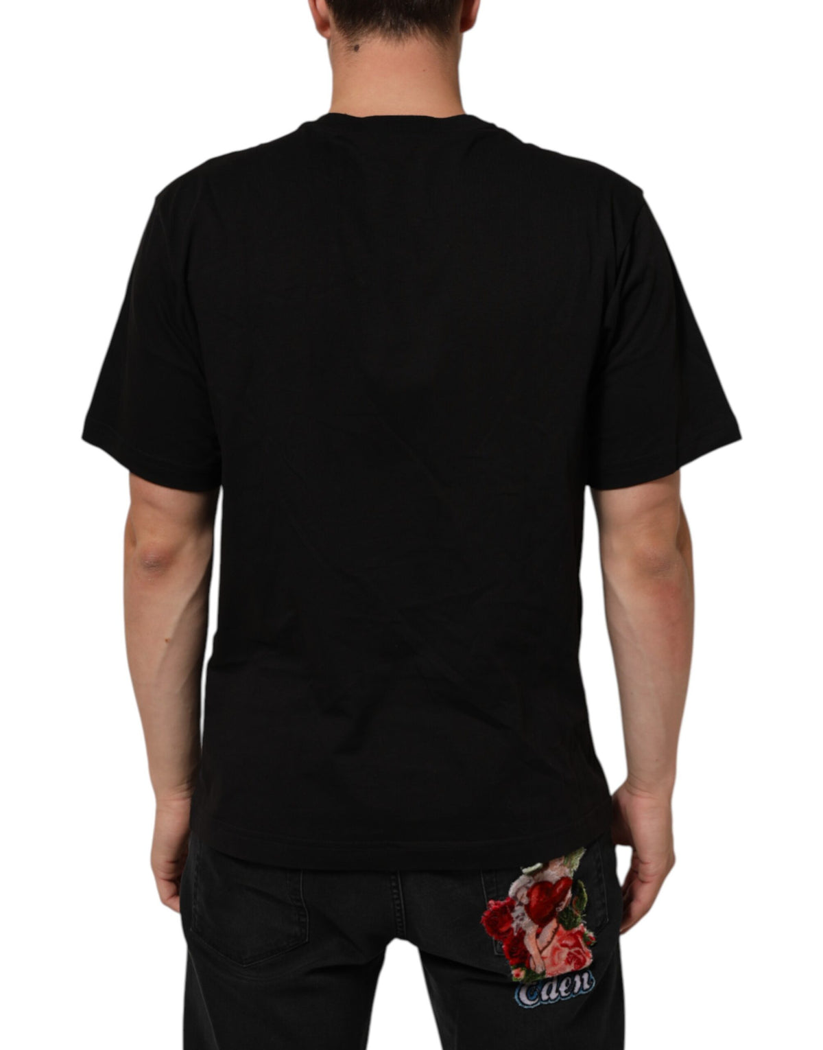 Dolce & Gabbana Black Logo Print Cotton Crew Neck Men's T-shirt (Pre-Owned)