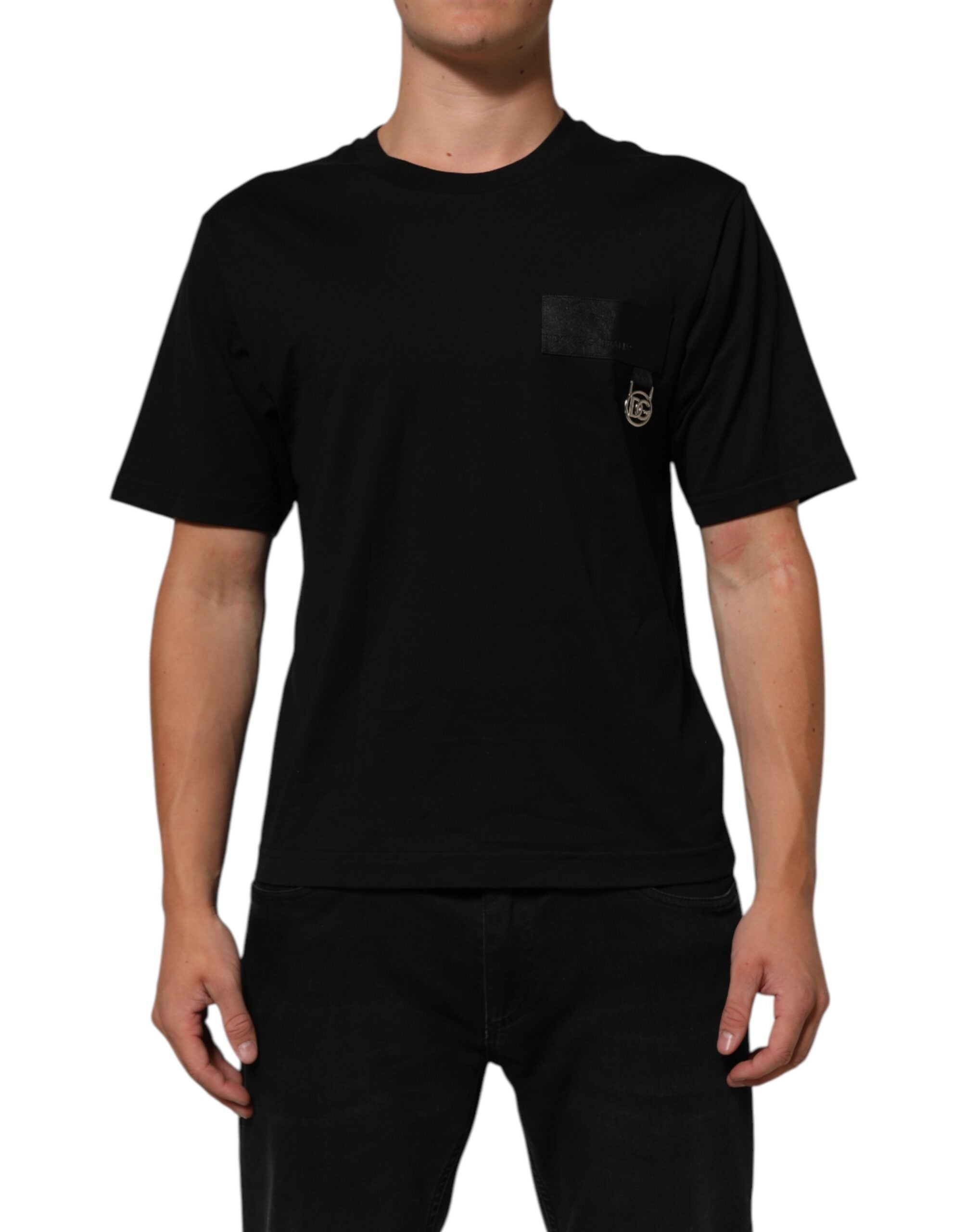 Dolce & Gabbana Black Logo Plaque Cotton Crew Neck Men's T-shirt (Pre-Owned)