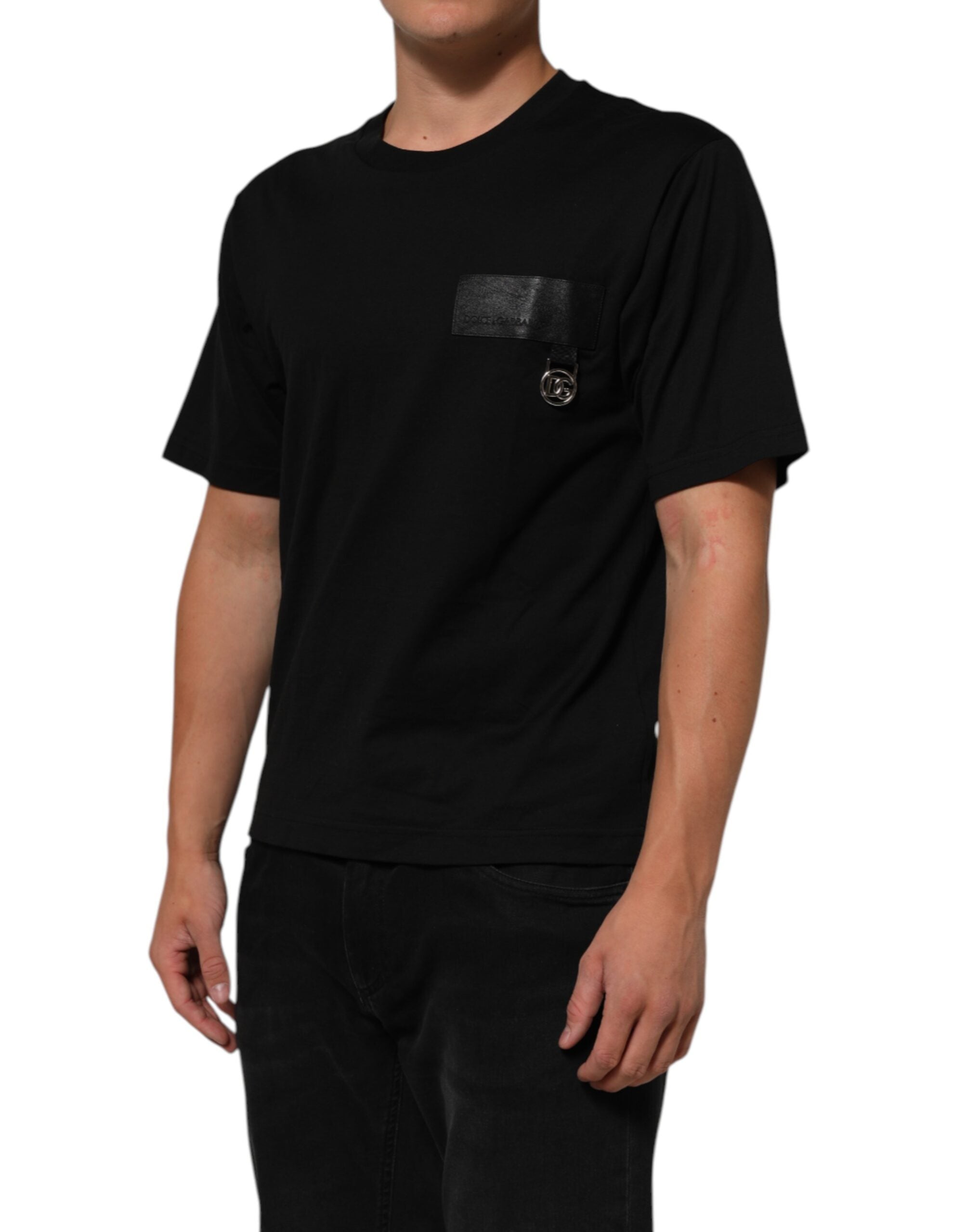 Dolce & Gabbana Black Logo Plaque Cotton Crew Neck Men's T-shirt (Pre-Owned)